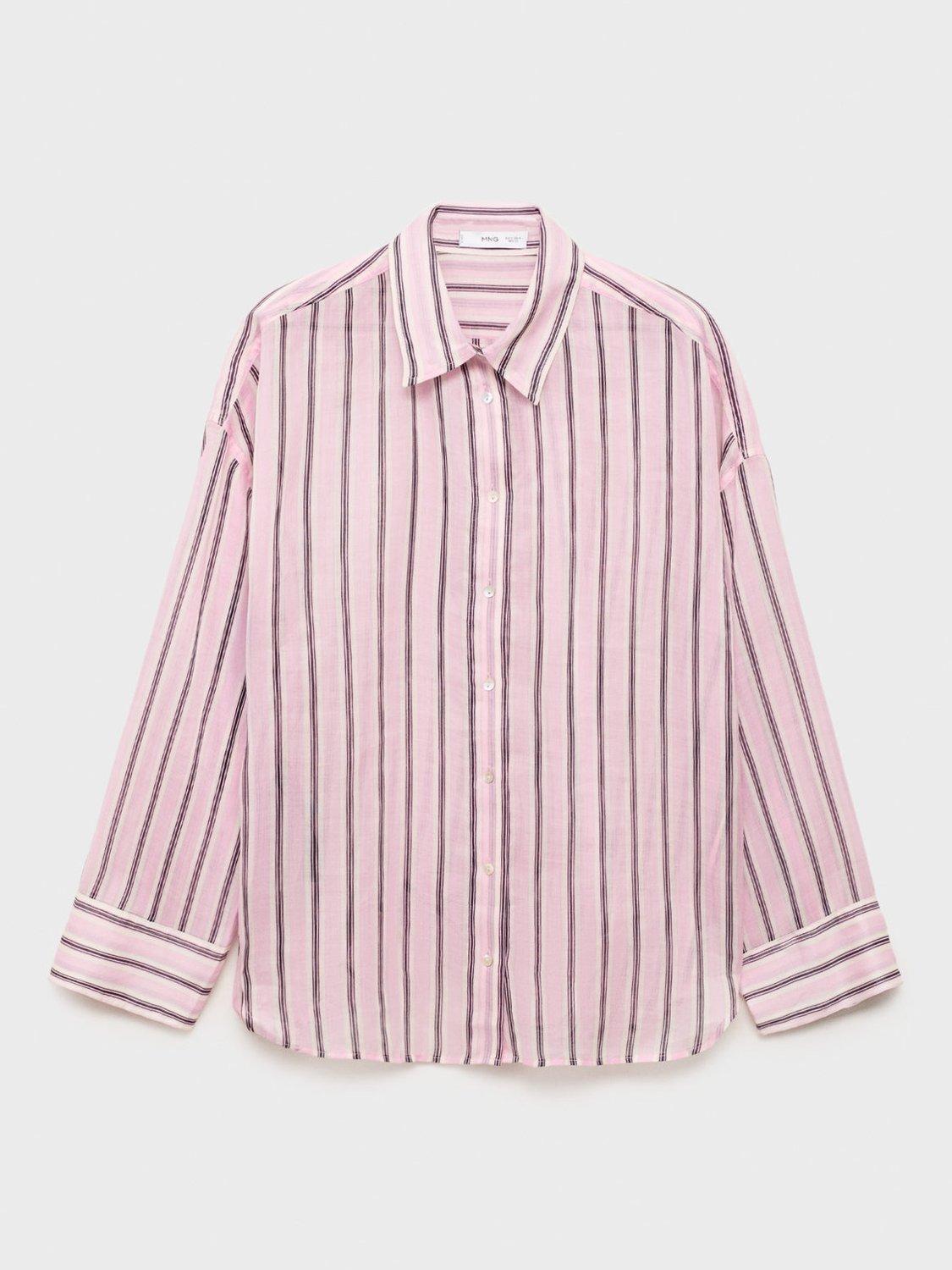 Product image 3 of 6, which shows Mango Comba Striped Ramie Shirt, Pastel Pink, 10