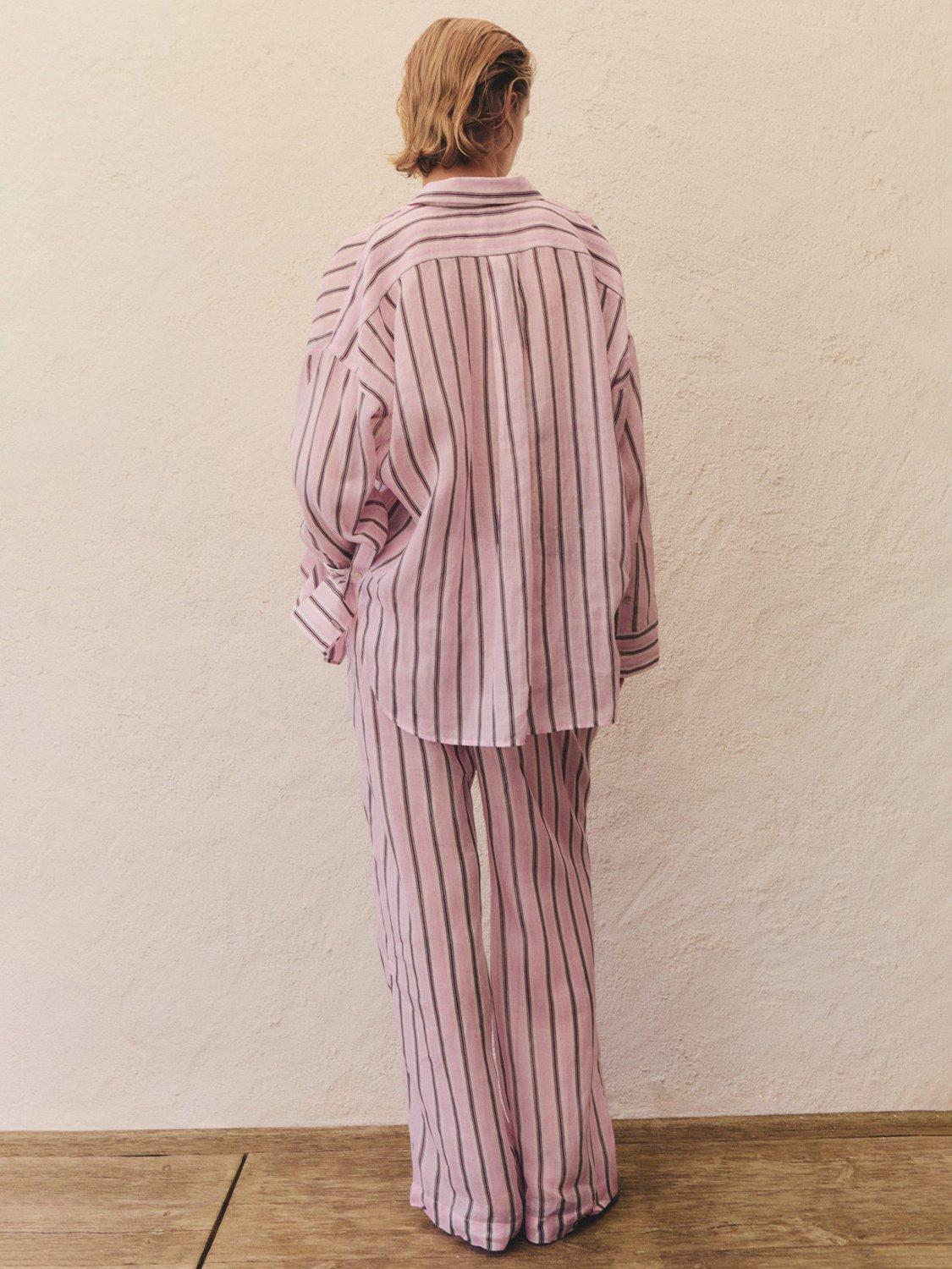 Product image 4 of 6, which shows Mango Comba Striped Ramie Shirt, Pastel Pink, 10