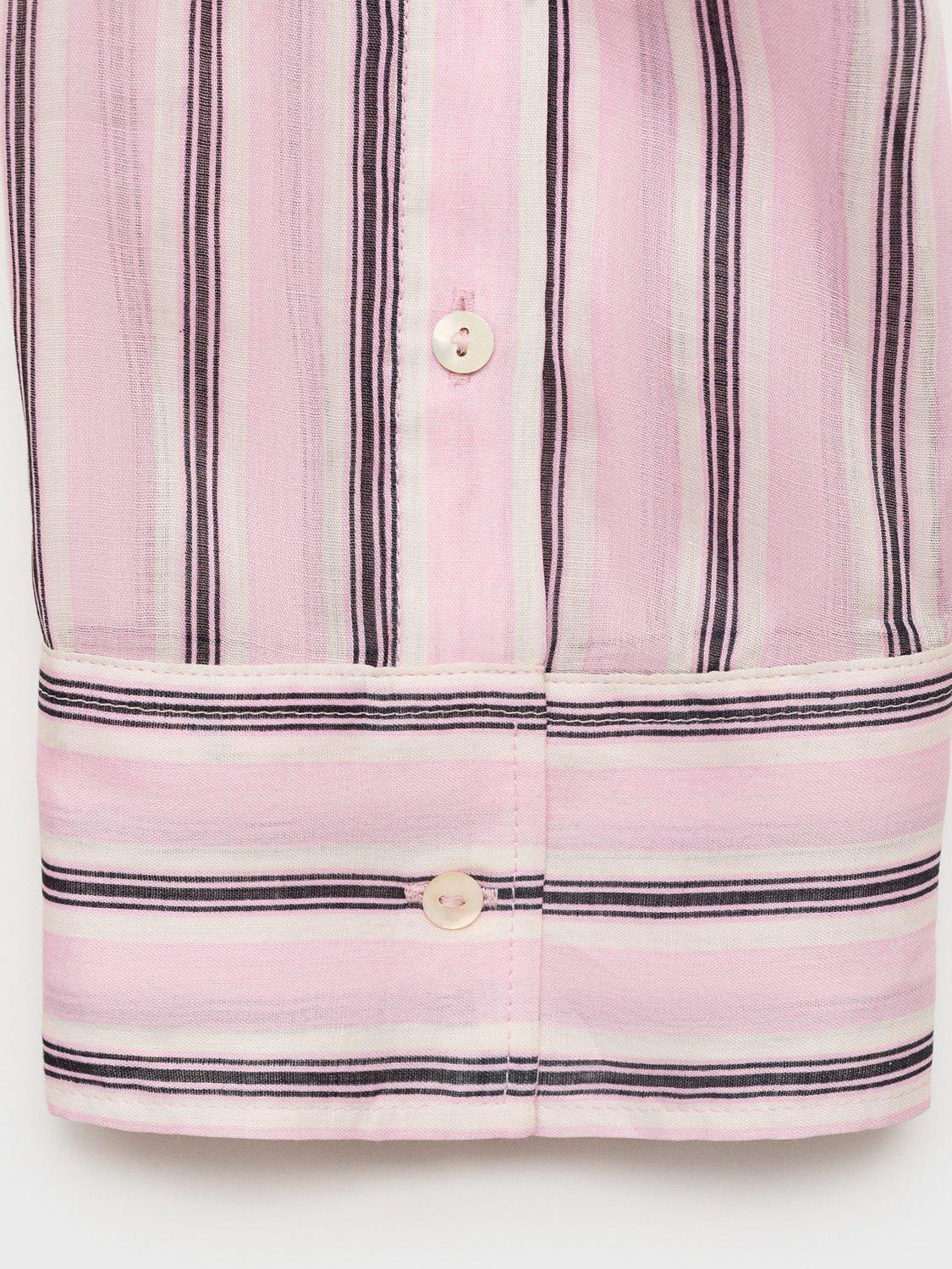 Product image 5 of 6, which shows Mango Comba Striped Ramie Shirt, Pastel Pink, 10
