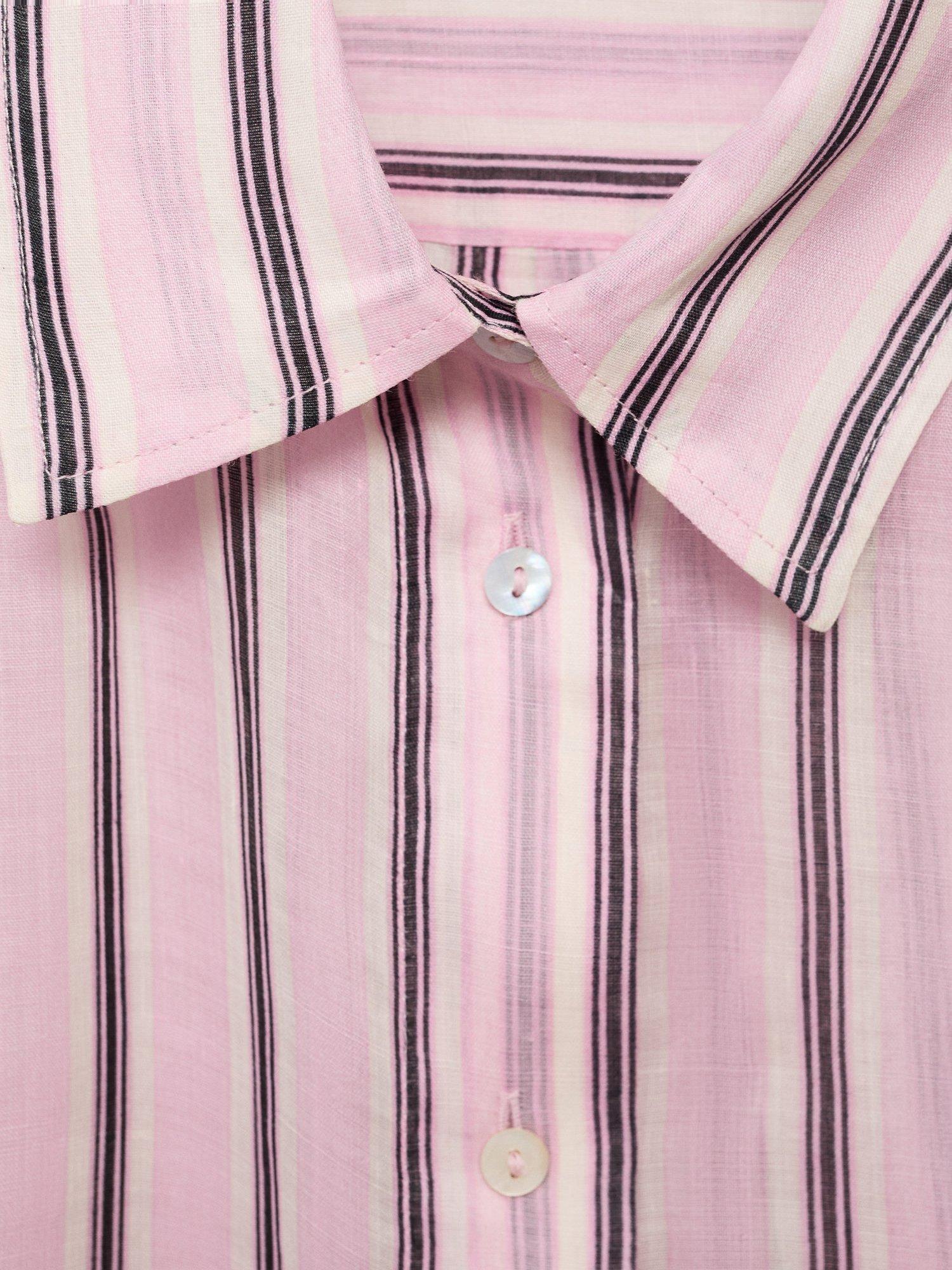 Product image 6 of 6, which shows Mango Comba Striped Ramie Shirt, Pastel Pink, 10