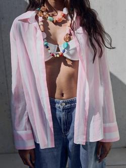 Mango Linea Stripe Long Sleeve Shirt, Pastel Pink/Multi, Pastel Pink/Multi