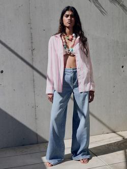 Mango Linea Stripe Long Sleeve Shirt, Pastel Pink/Multi - view 2, Pastel Pink/Multi