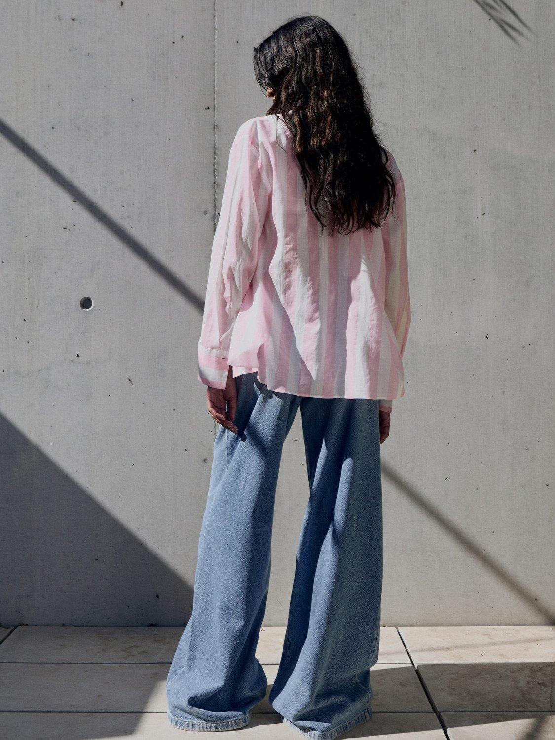 Product image 4 of 6, which shows Mango Linea Stripe Long Sleeve Shirt, Pastel Pink/Multi, 4