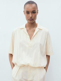 Mango Paper-H Short Sleeve Shirt, Light Yellow