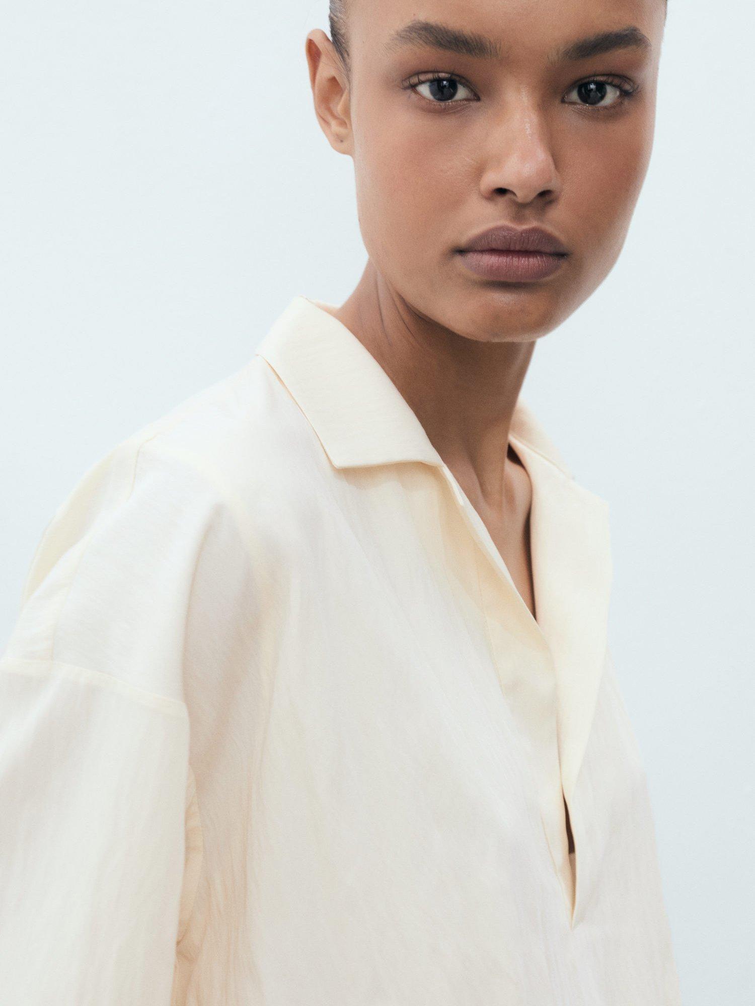 Product image 6 of 8, which shows Mango Paper-H Short Sleeve Shirt, Light Yellow, 6