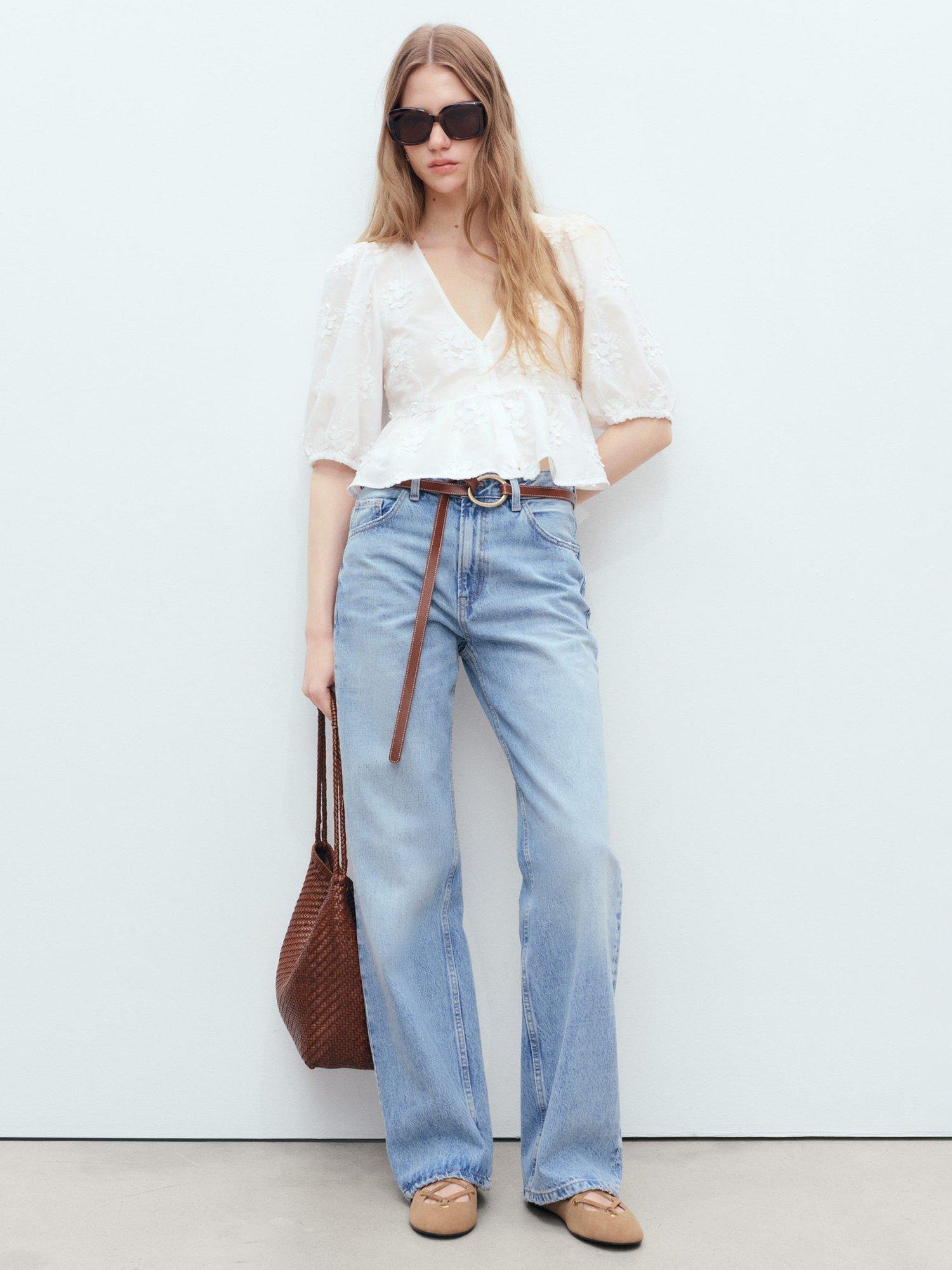 Product image 2 of 7, which shows Mango Swirly Embroidered Cotton Blouse, Natural White, 10