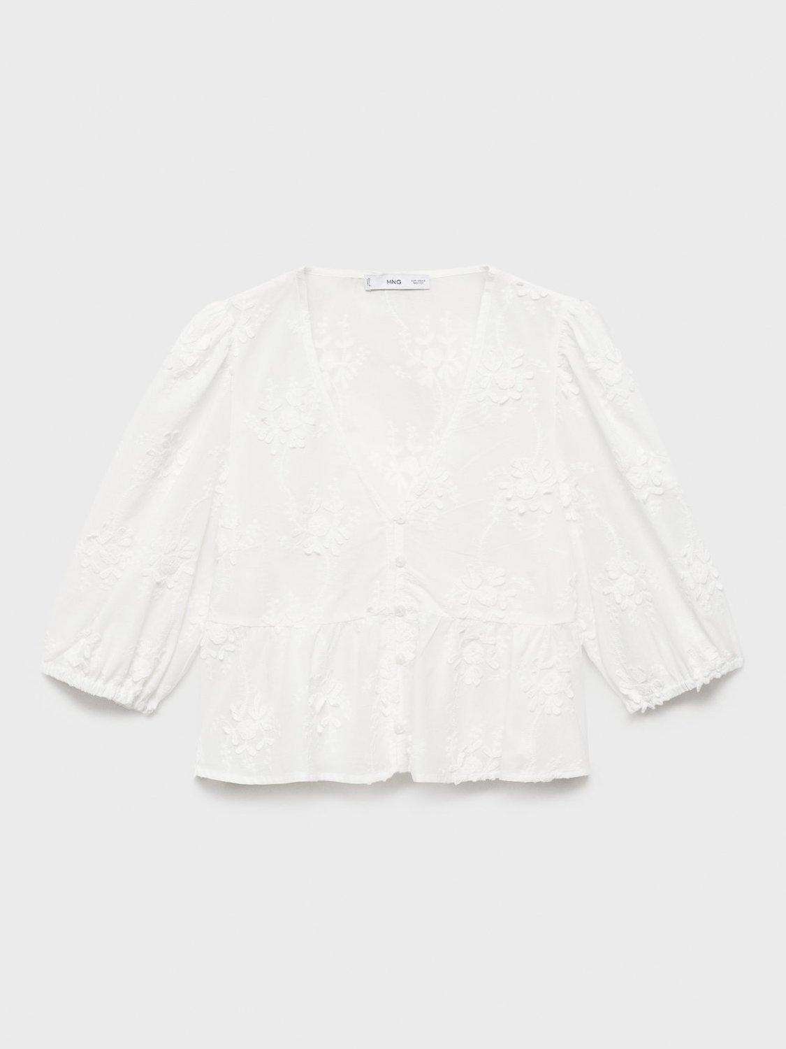 Product image 3 of 7, which shows Mango Swirly Embroidered Cotton Blouse, Natural White, 10