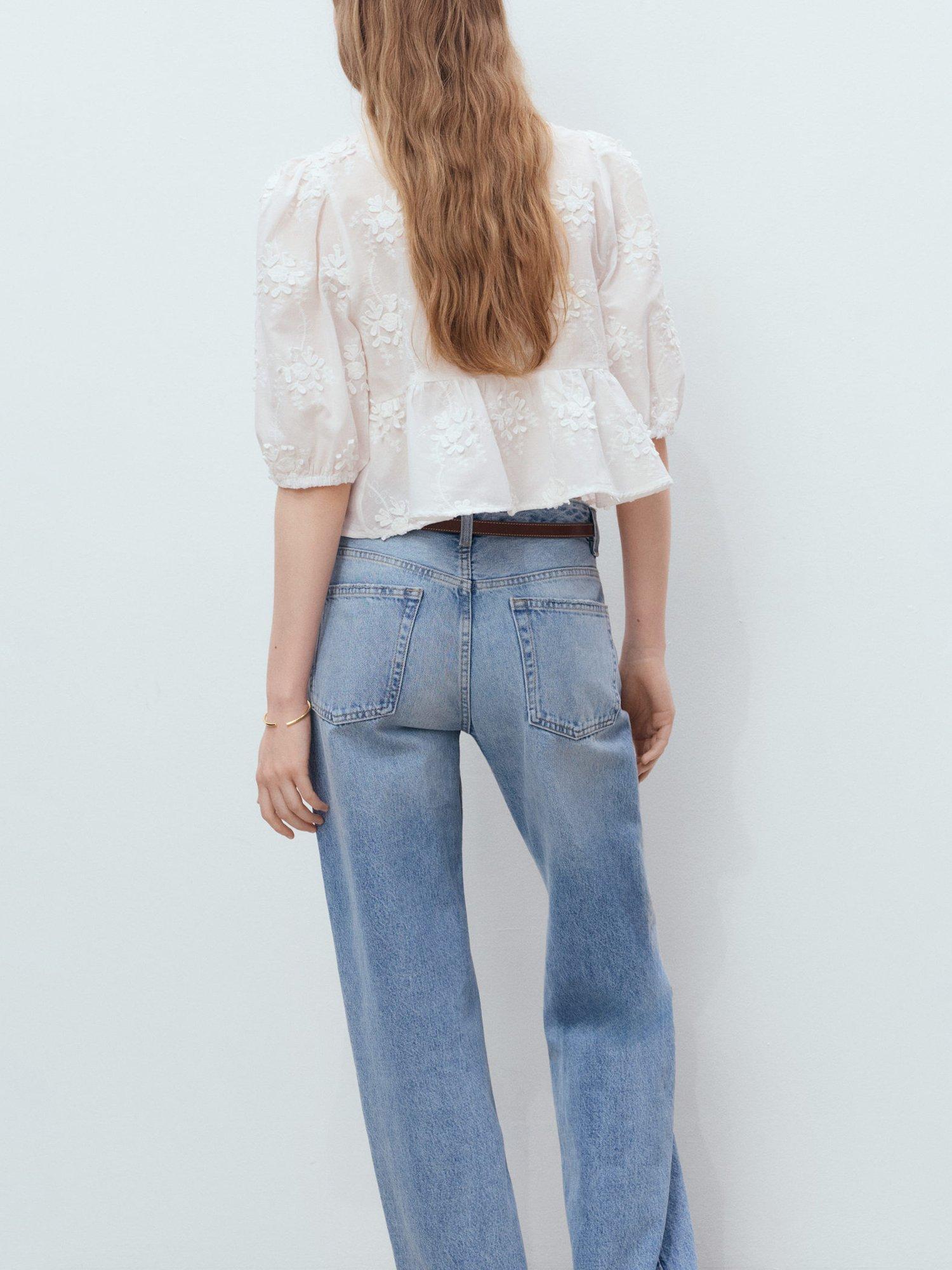 Product image 4 of 7, which shows Mango Swirly Embroidered Cotton Blouse, Natural White, 10