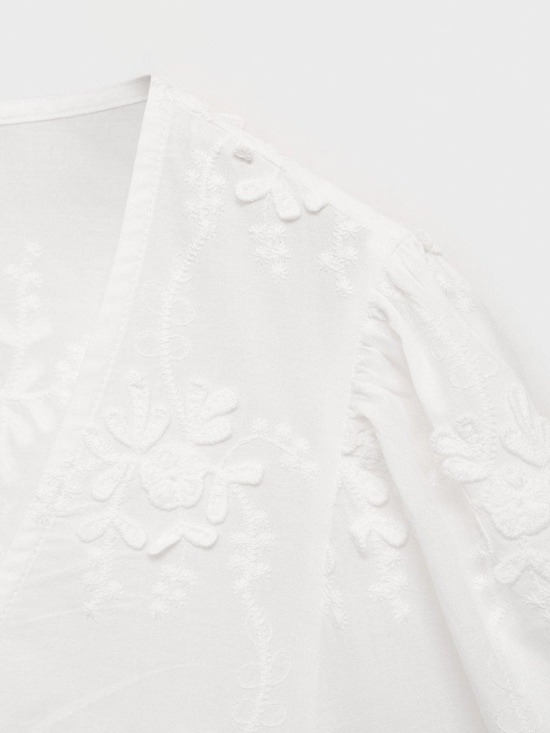 Product image 7 of 7, which shows Mango Swirly Embroidered Cotton Blouse, Natural White, 10
