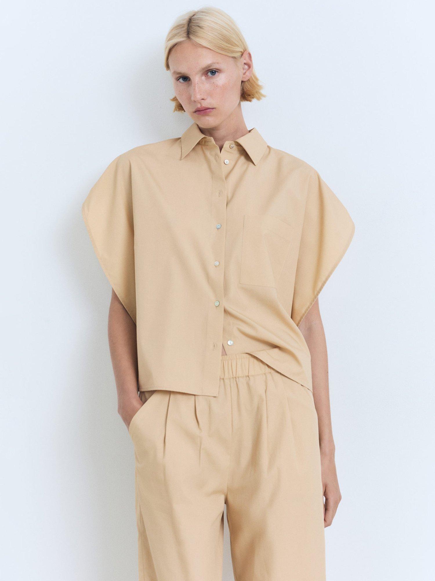 Product image 1 of 8, which shows Mango Tomy-H Cotton Blend Blouse, Medium Brown, 10
