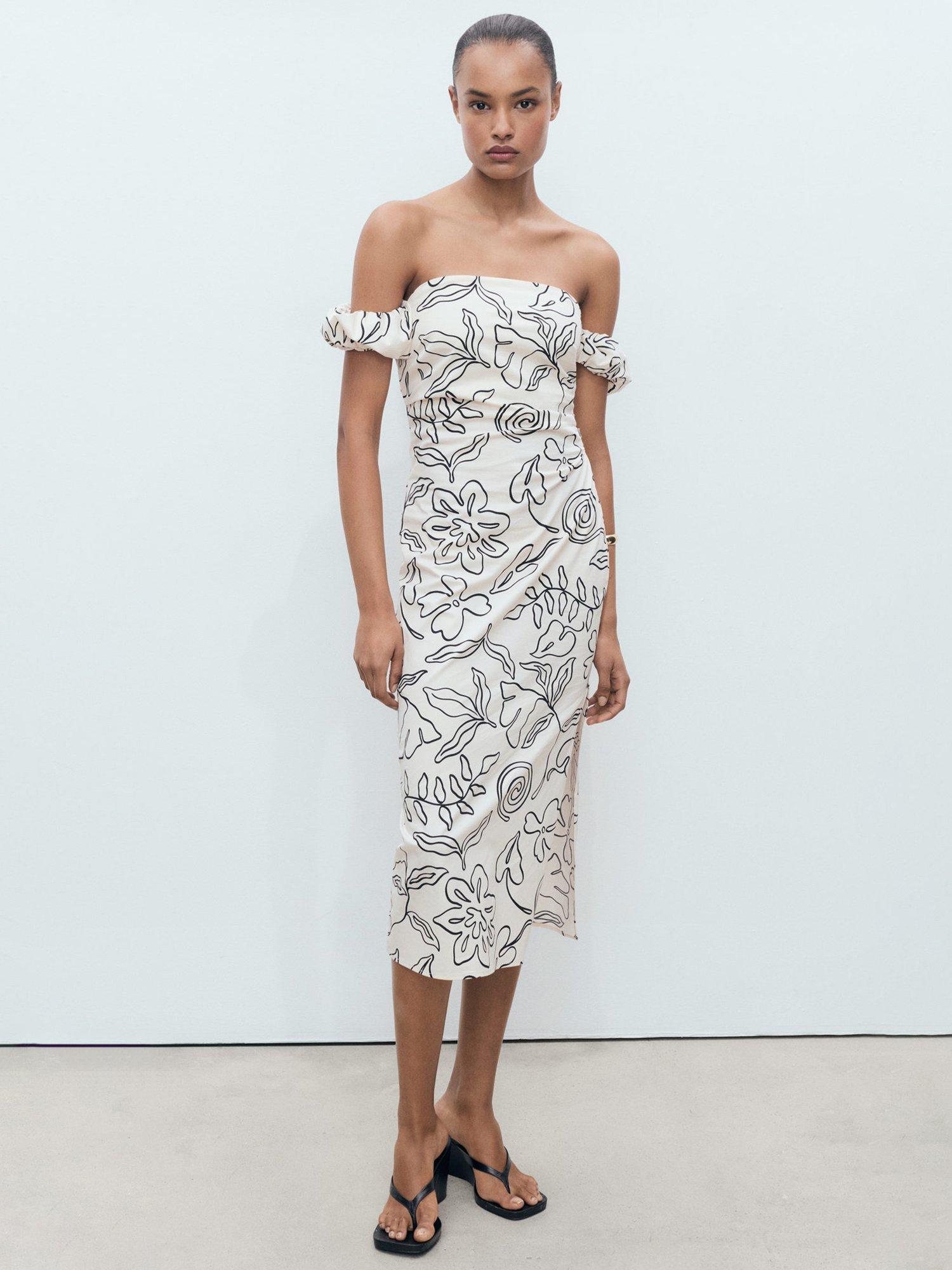 Product image 1 of 8, which shows Mango Ariel Floral Strapless Dress, Natural White, 10