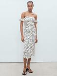 Mango Ariel Floral Strapless Dress, Natural White