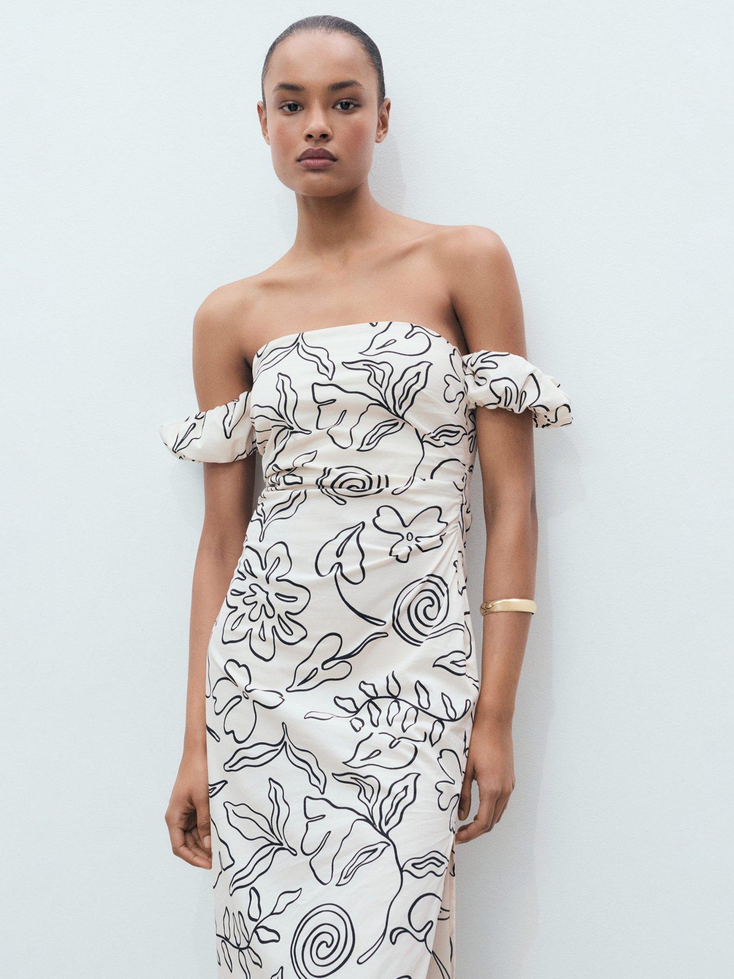 Product image 2 of 8, which shows Mango Ariel Floral Strapless Dress, Natural White, 10