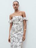 Mango Ariel Floral Strapless Dress, Natural White