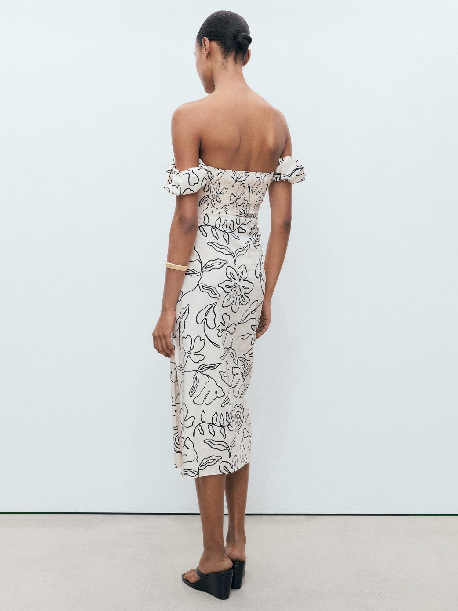 Product image 4 of 8, which shows Mango Ariel Floral Strapless Dress, Natural White, 10