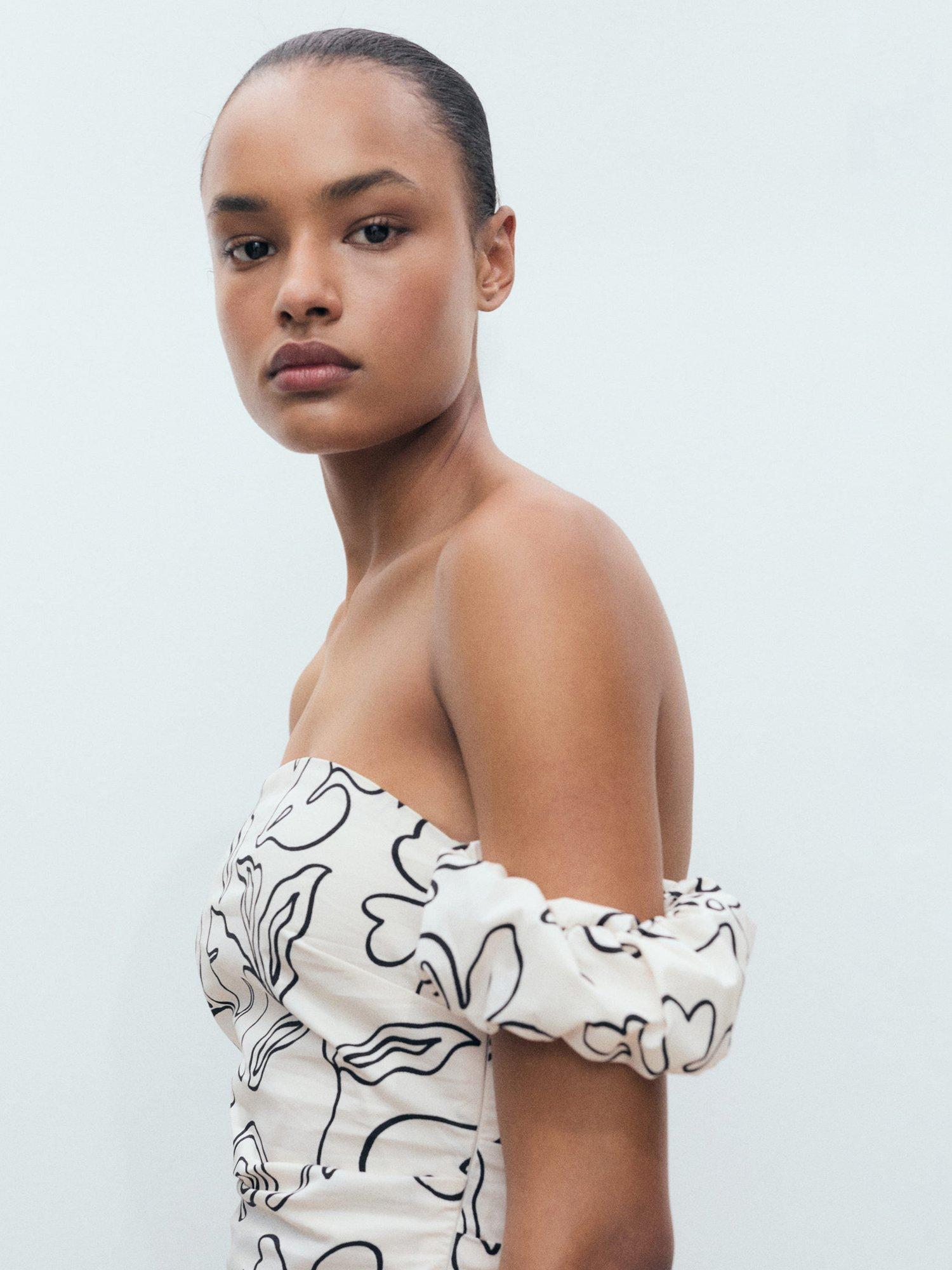 Product image 6 of 8, which shows Mango Ariel Floral Strapless Dress, Natural White, 10