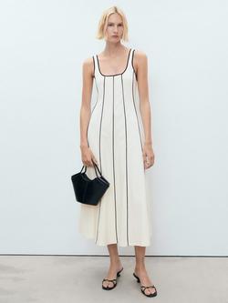 Mango Bico Cotton Stripe Dress, White/Black, White/Black