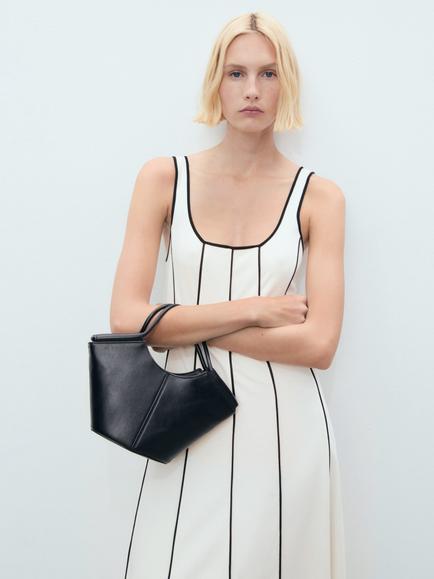 Mango Bico Cotton Stripe Dress, White/Black - view 2, White/Black
