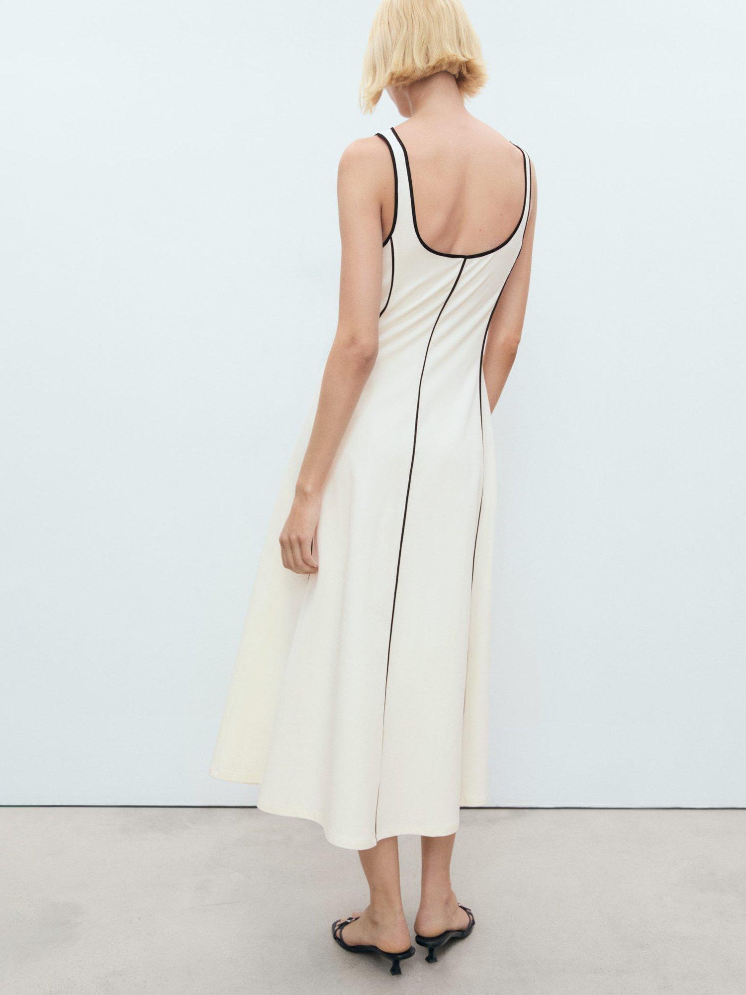 Product image 4 of 8, which shows Mango Bico Cotton Stripe Dress, White/Black, 10