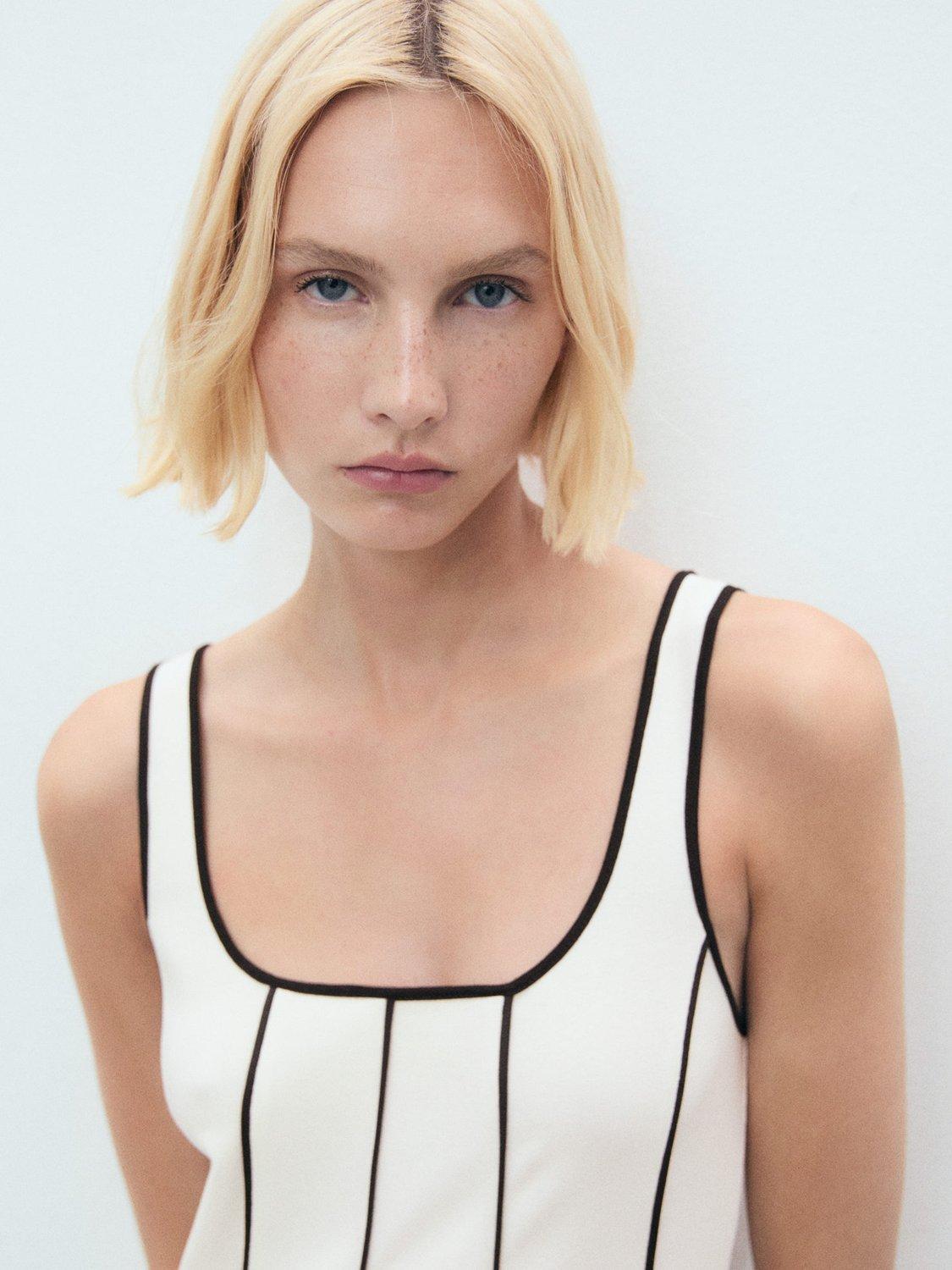 Product image 6 of 8, which shows Mango Bico Cotton Stripe Dress, White/Black, 10