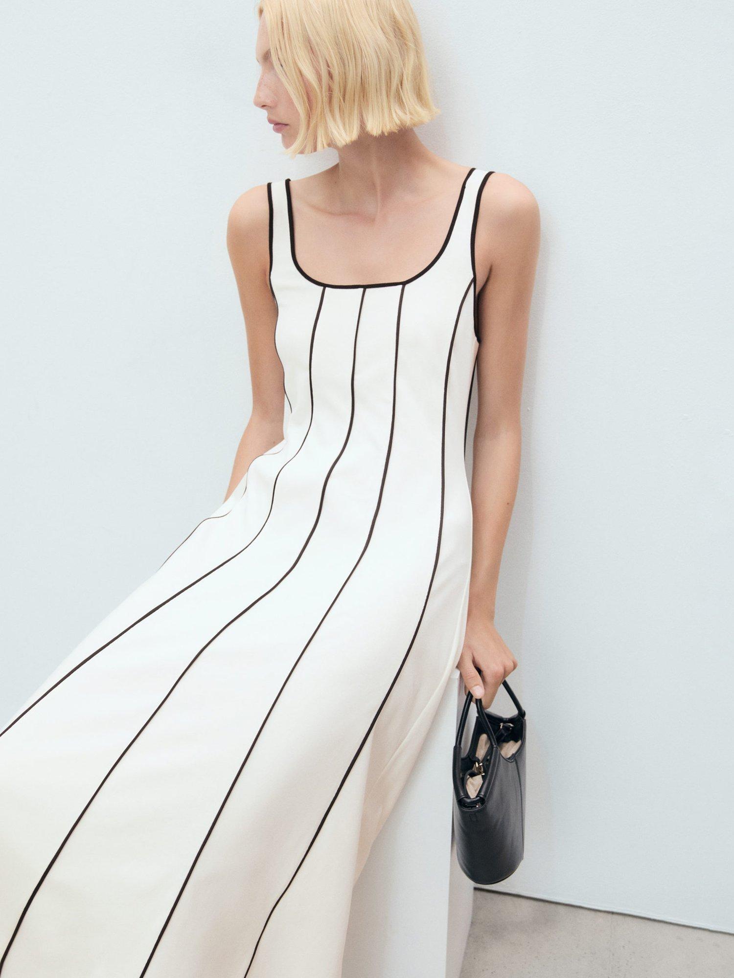 Product image 7 of 8, which shows Mango Bico Cotton Stripe Dress, White/Black, 10