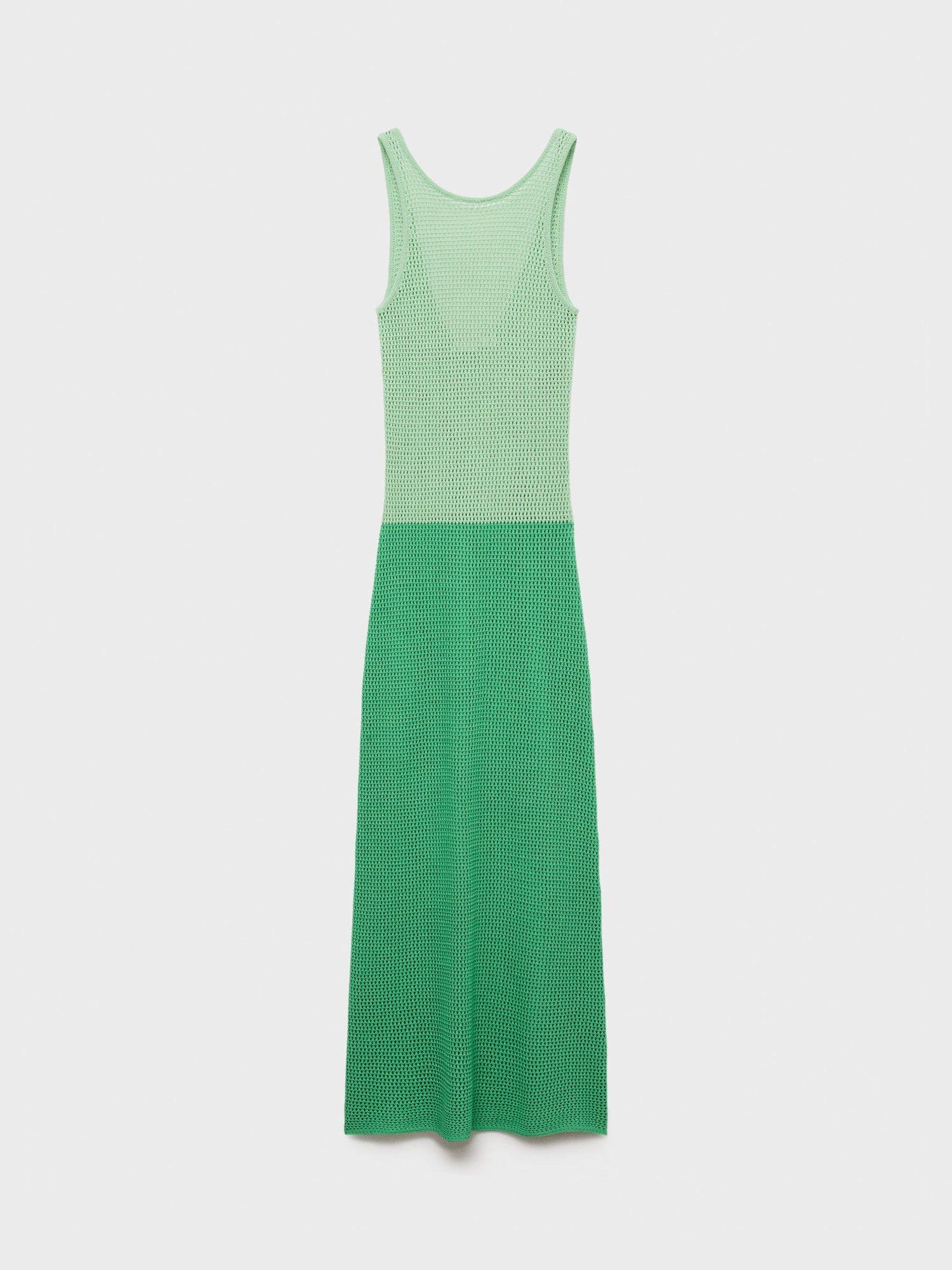 Product image 3 of 7, which shows Mango Colour Block Crochet Dress, Green, 10