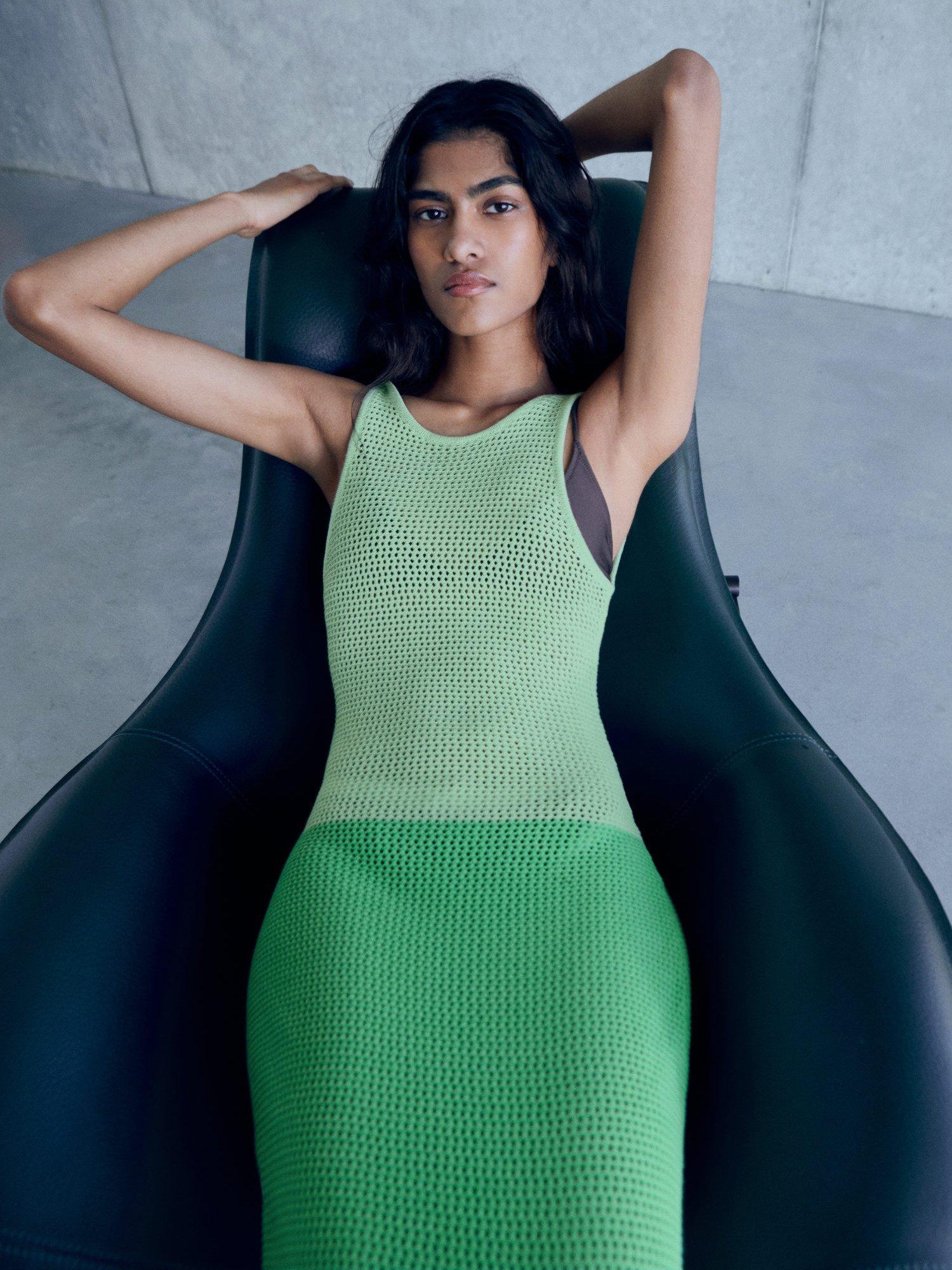 Product image 6 of 7, which shows Mango Colour Block Crochet Dress, Green, 10