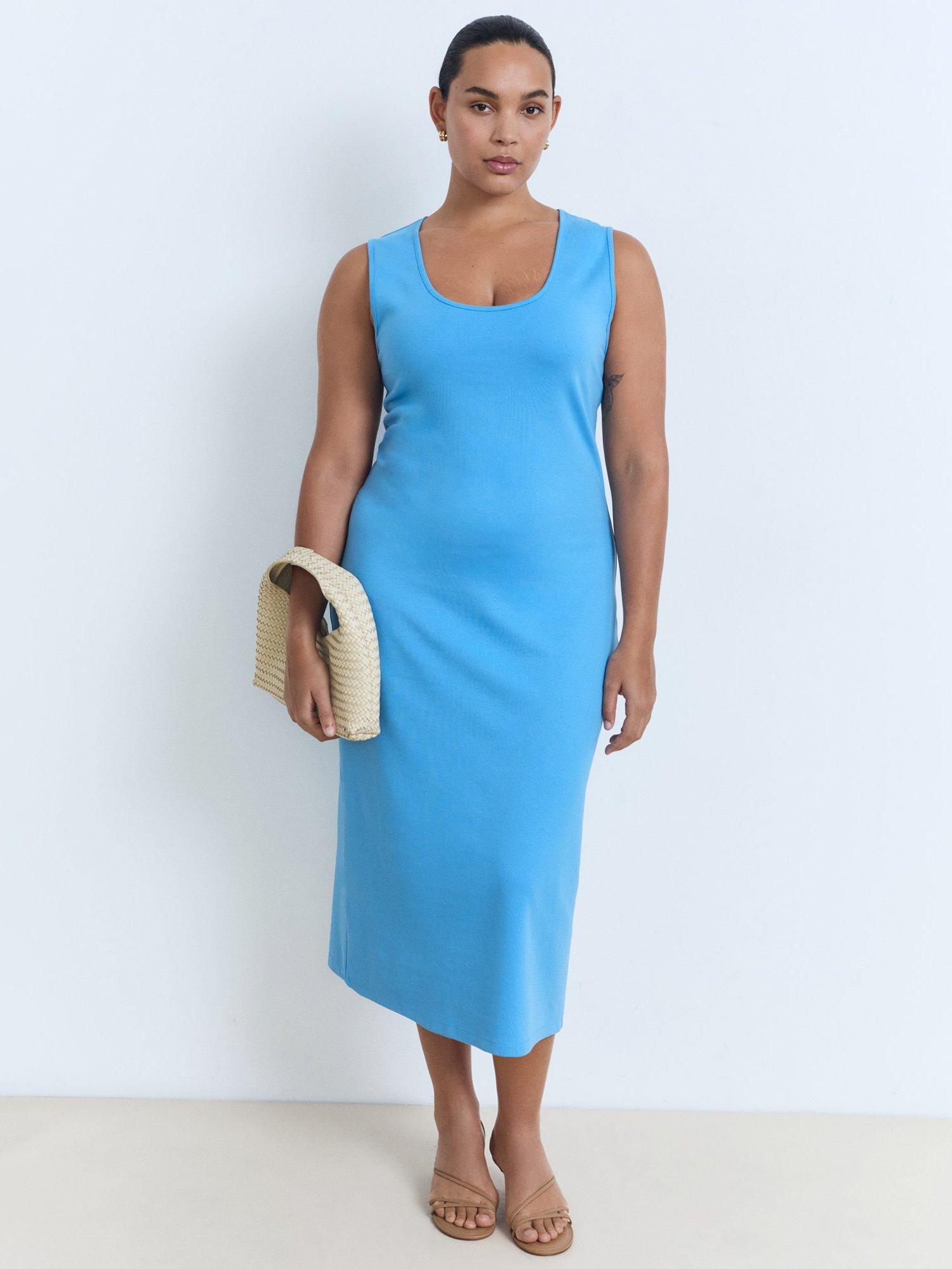 Product image 7 of 8, which shows Mango Bowser Bodycon Midi Dress, Medium Blue, 6