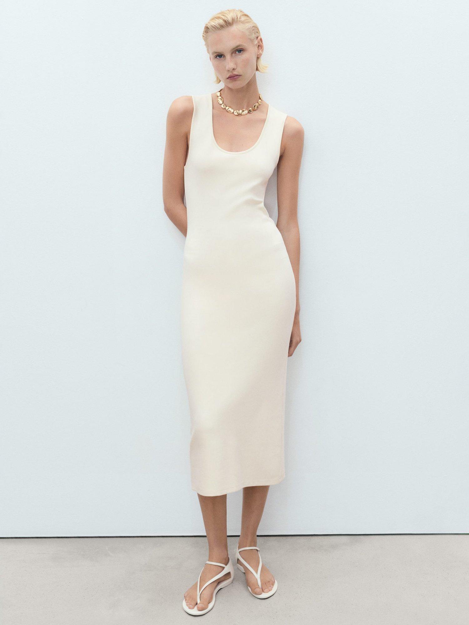 Product image 1 of 9, which shows Mango Bowser Bodycon Midi Dress, Natural White, 6