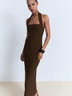 Mango Brigitte Halterneck Dress, Brown, Brown