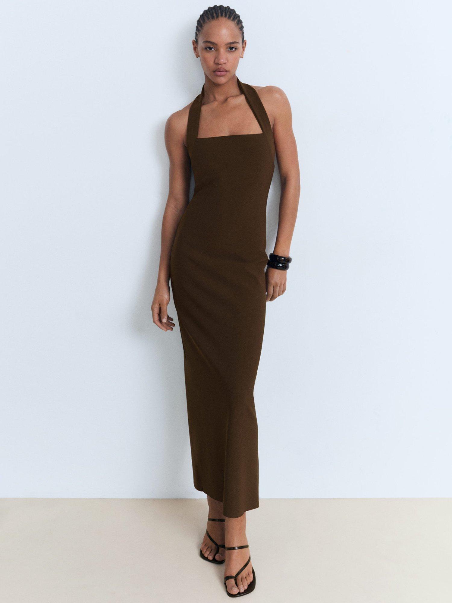 Product image 2 of 7, which shows Mango Brigitte Halterneck Dress, Brown, 10