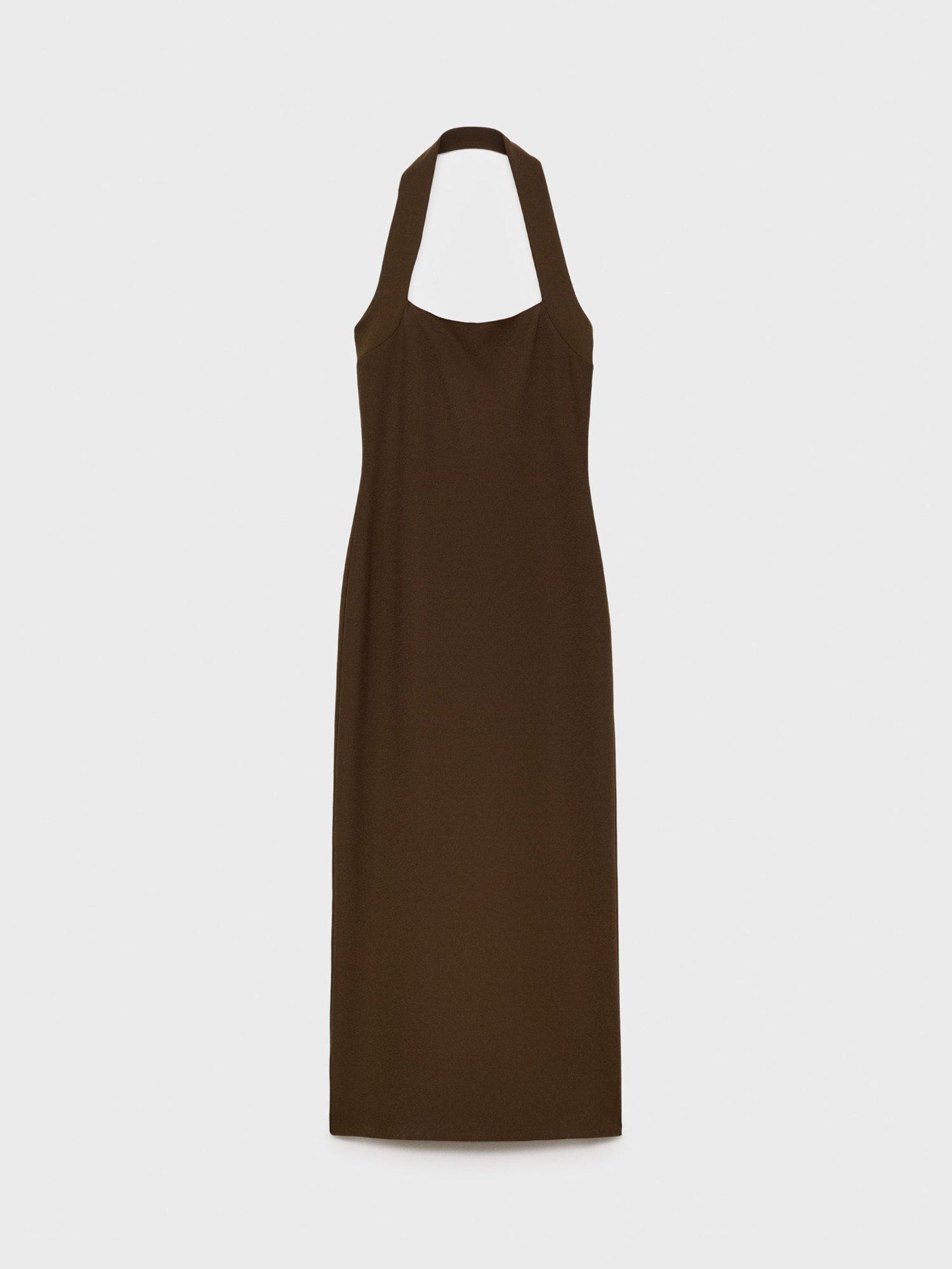 Product image 3 of 7, which shows Mango Brigitte Halterneck Dress, Brown, 10