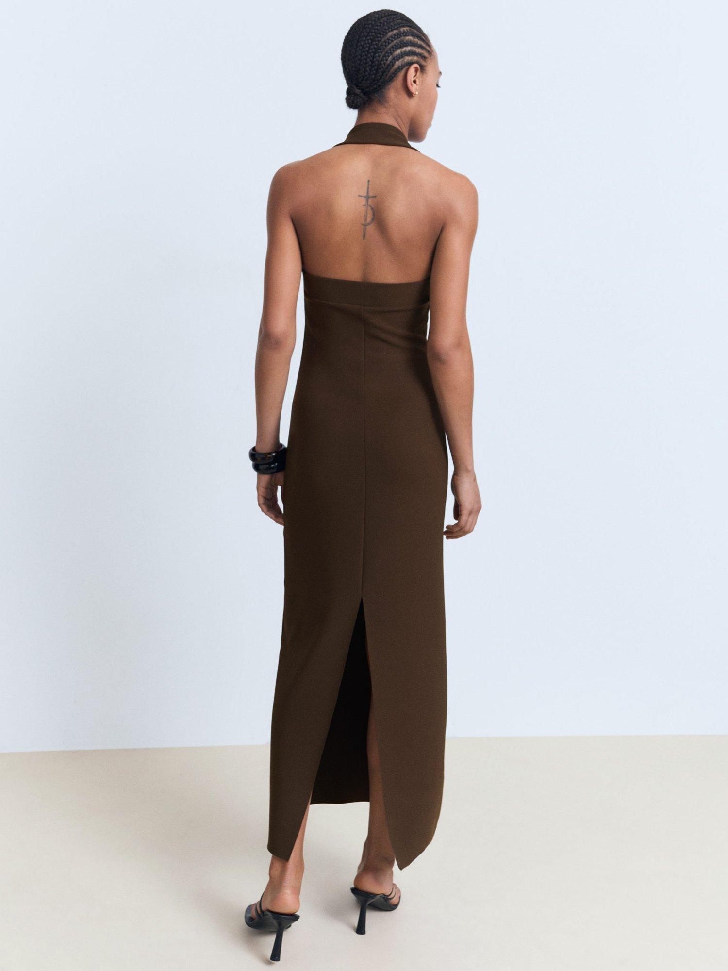 Product image 4 of 7, which shows Mango Brigitte Halterneck Dress, Brown, 10