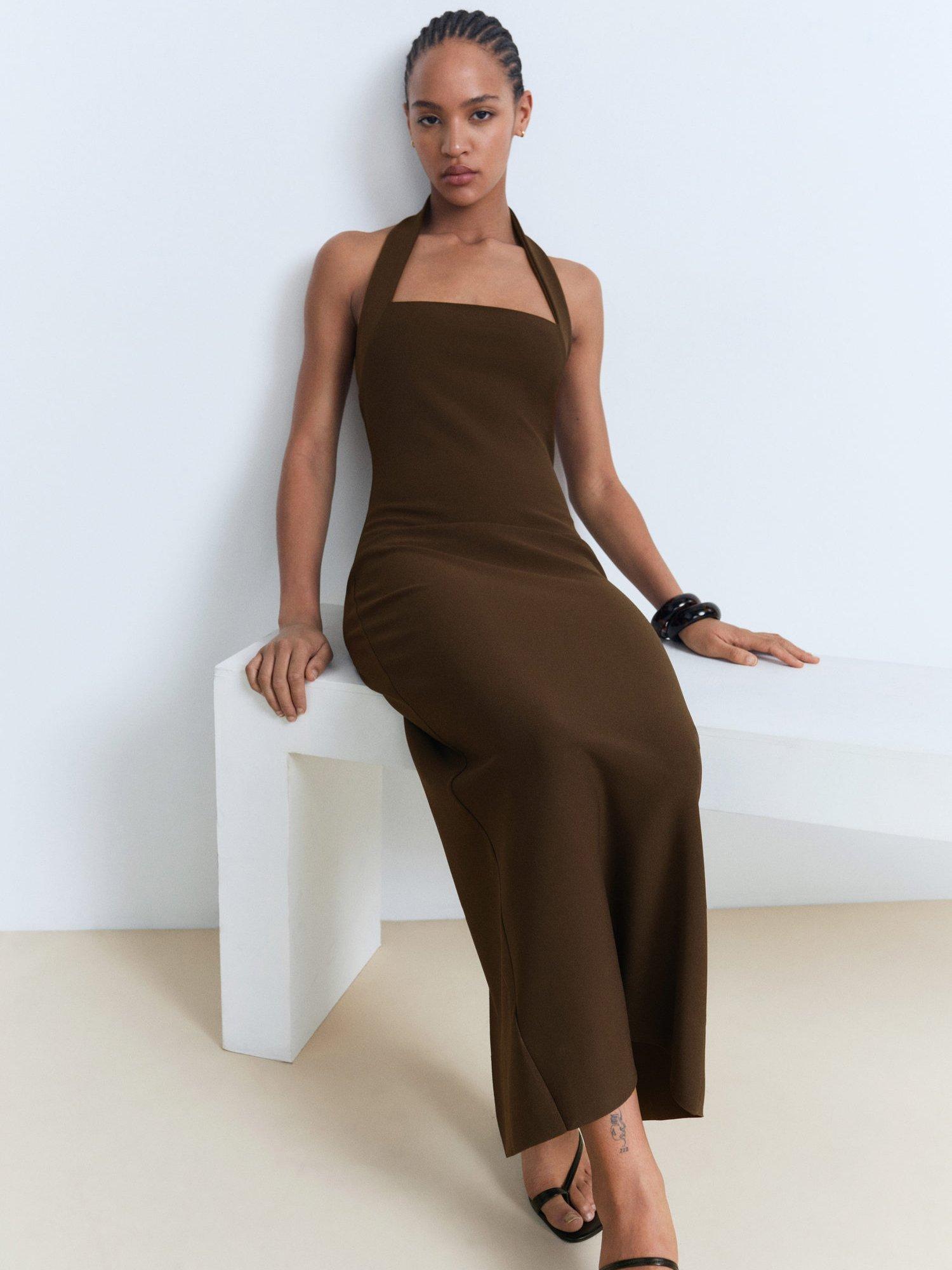 Product image 6 of 7, which shows Mango Brigitte Halterneck Dress, Brown, 10