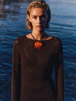 Mango Cairo Crochet Knit Beach Dress, Dark Brown, Dark Brown