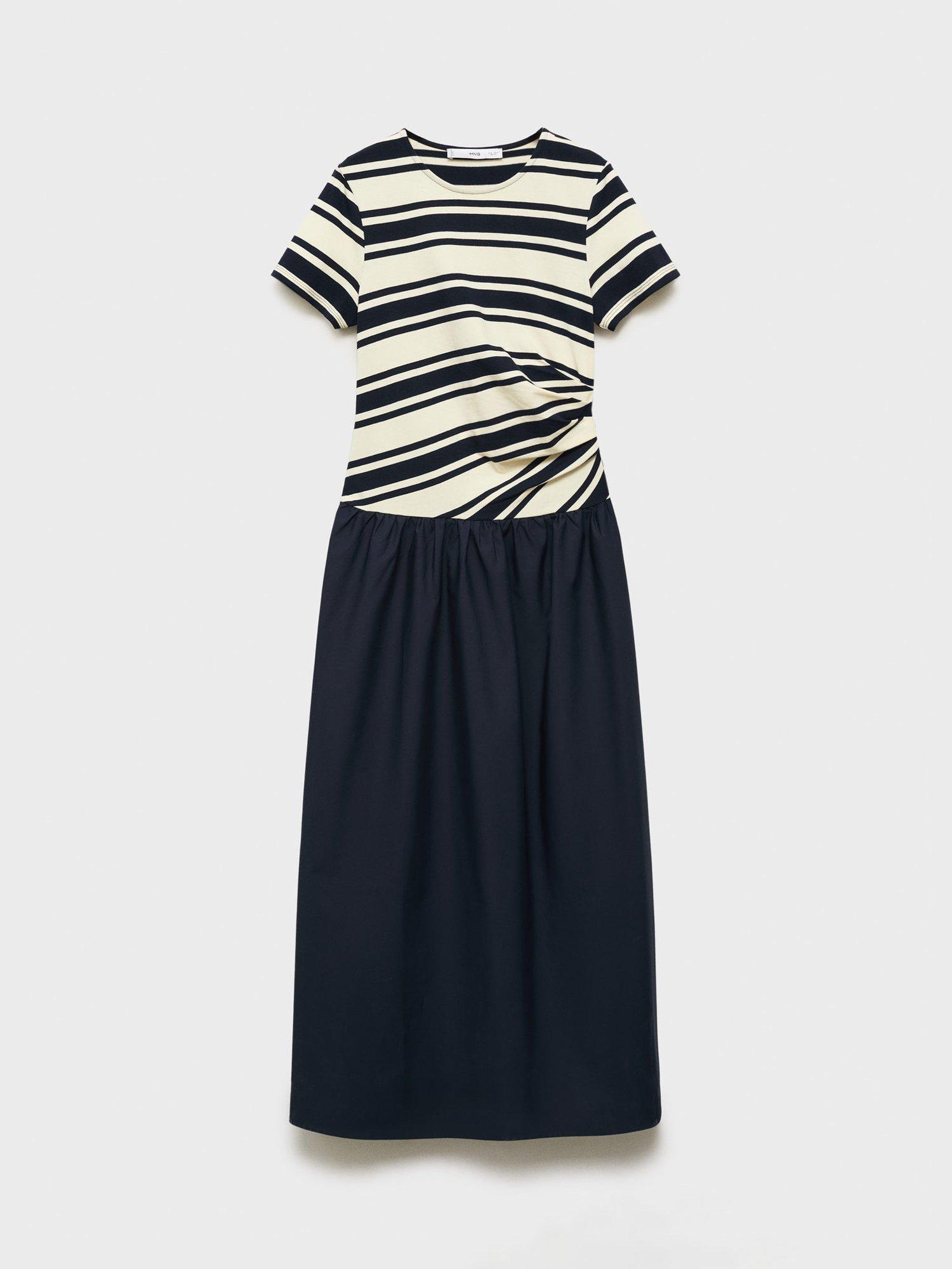 Product image 3 of 7, which shows Mango Contri Colour Block Stripe Midi Dress, Navy, 10