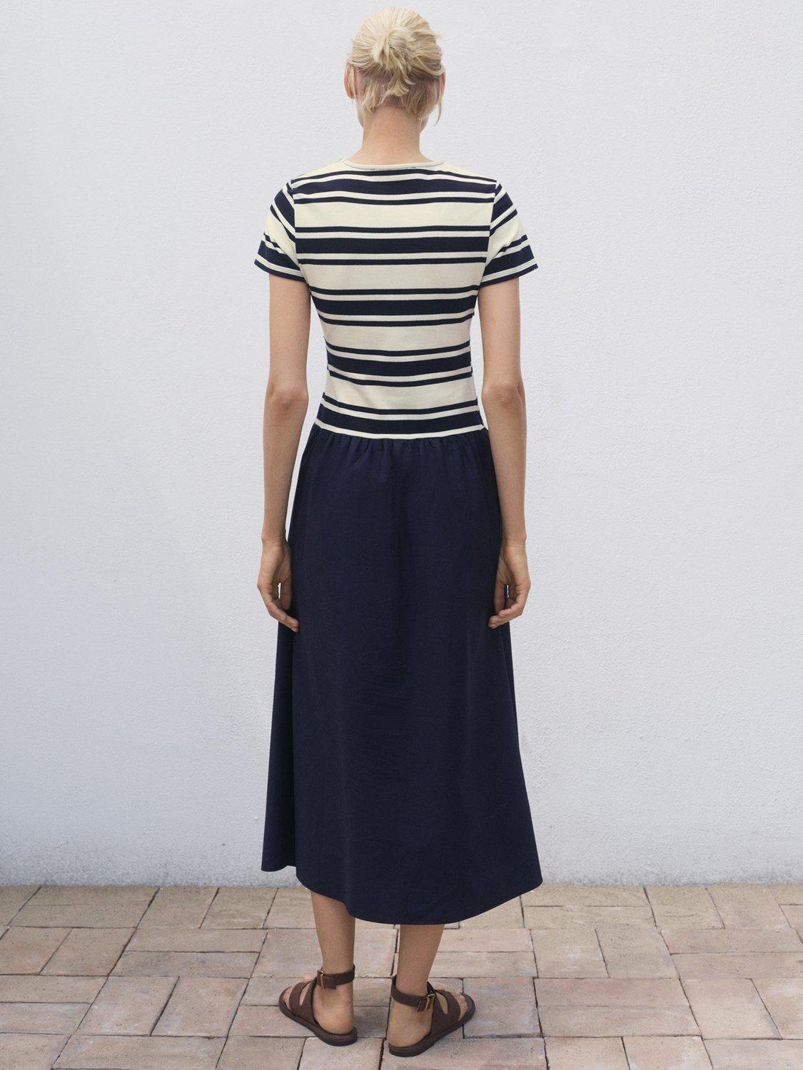 Product image 4 of 7, which shows Mango Contri Colour Block Stripe Midi Dress, Navy, 10