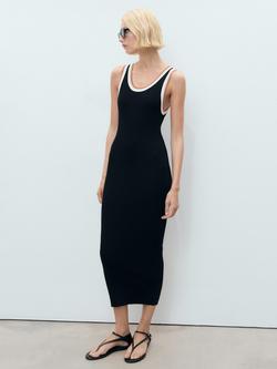 Mango Crochi Sleeveless Contrast Knit Detail Dress - view 2, Black