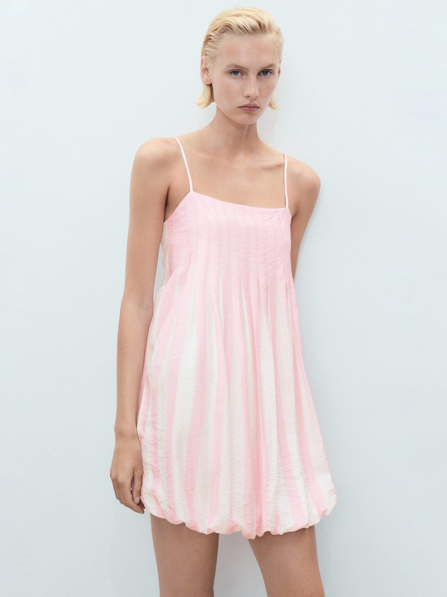 Product image 1 of 7, which shows Mango Cupcake Bubble Hem Mini Dress, Pastel Pink/Multi, 10