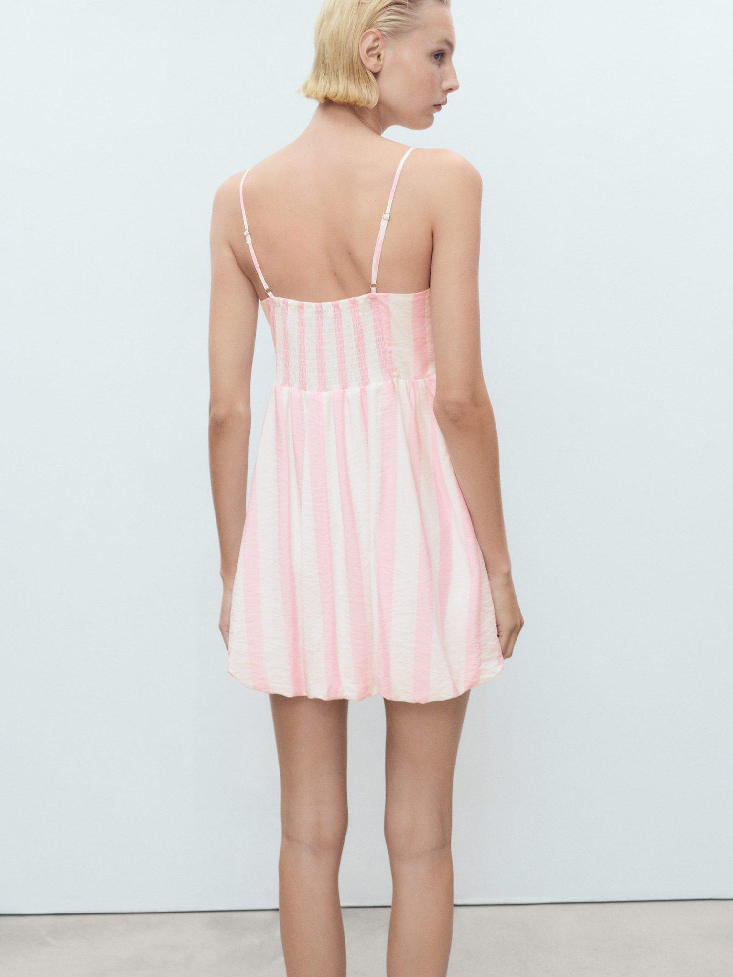 Product image 4 of 7, which shows Mango Cupcake Bubble Hem Mini Dress, Pastel Pink/Multi, 10