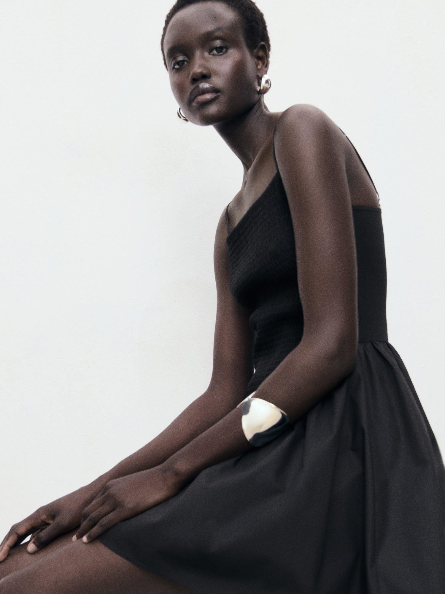 Product image 7 of 8, which shows Mango Donkey Gathered Mini Dress, Black, 10