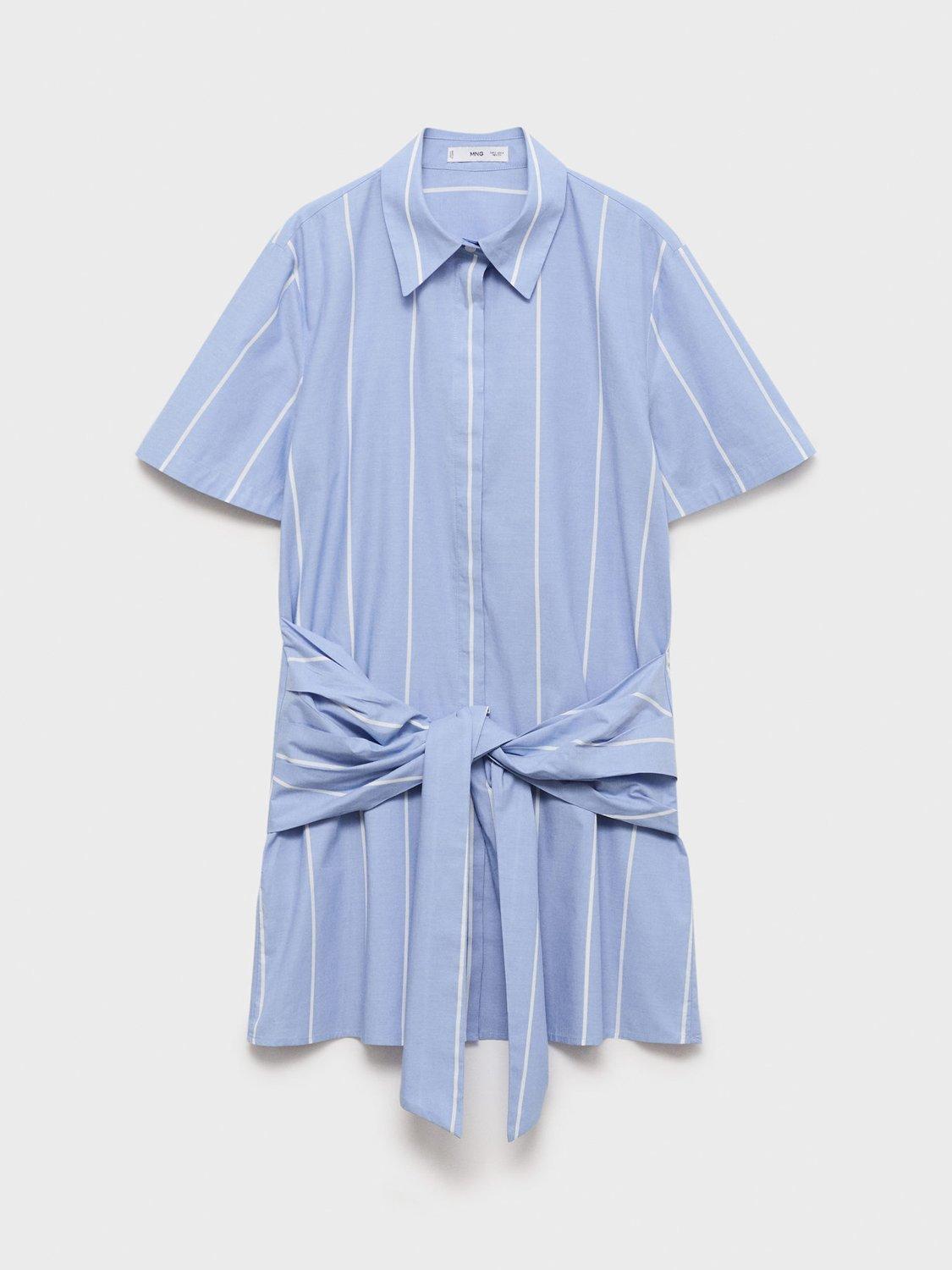 Product image 3 of 8, which shows Mango Elsa Cotton Striped Shirt Knot Dress, Medium Blue, 10
