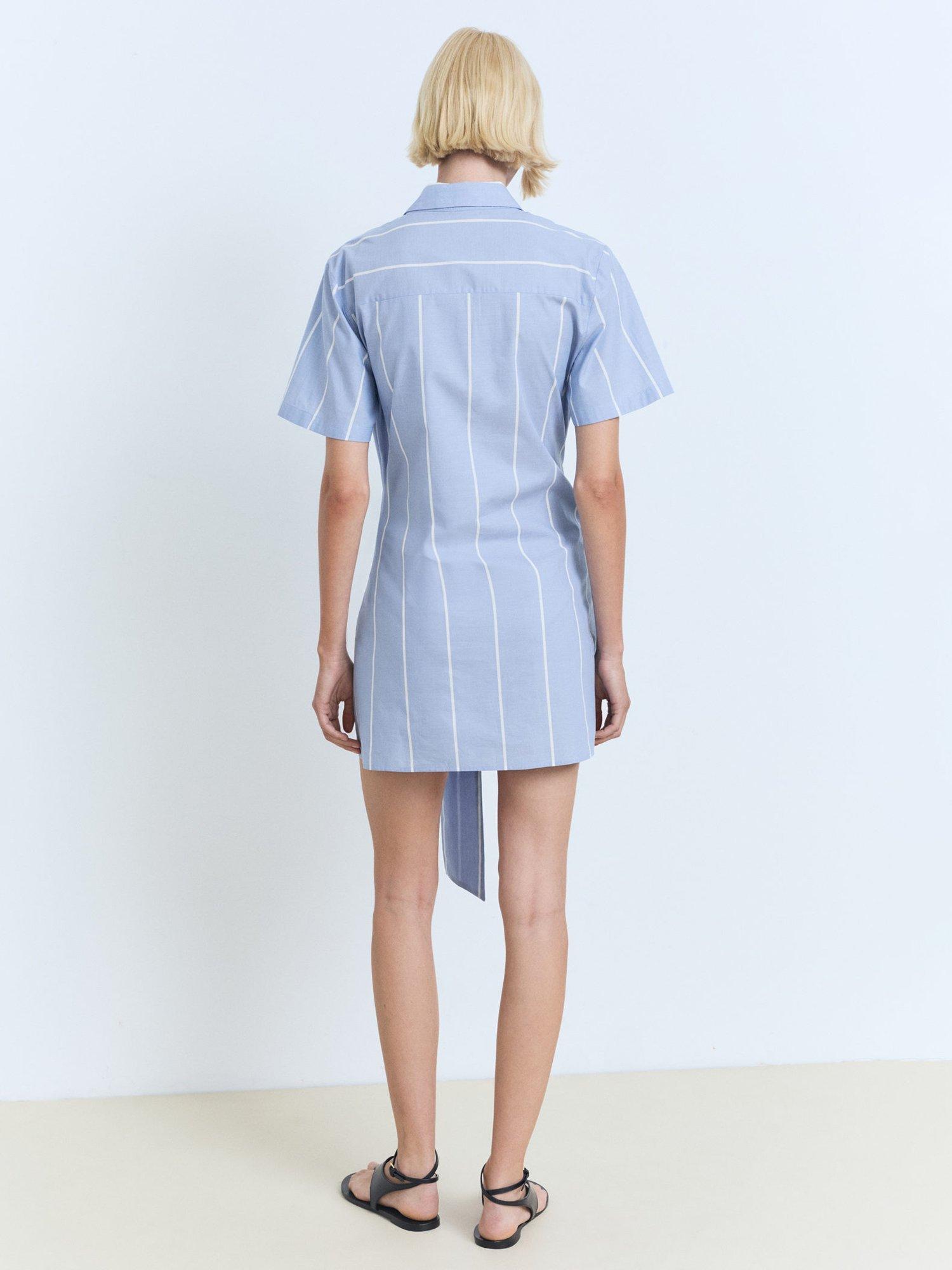 Product image 4 of 8, which shows Mango Elsa Cotton Striped Shirt Knot Dress, Medium Blue, 10