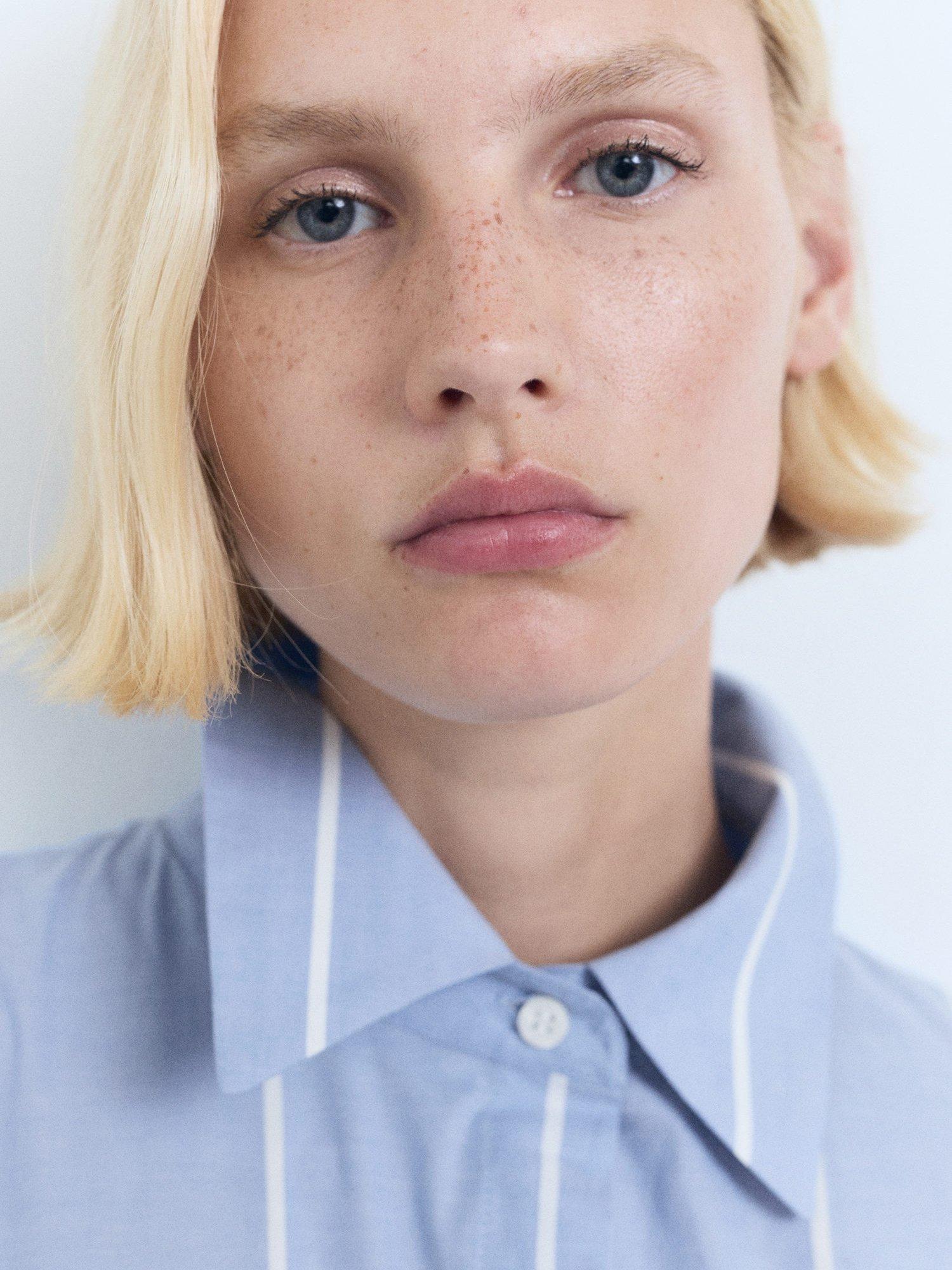 Product image 6 of 8, which shows Mango Elsa Cotton Striped Shirt Knot Dress, Medium Blue, 10