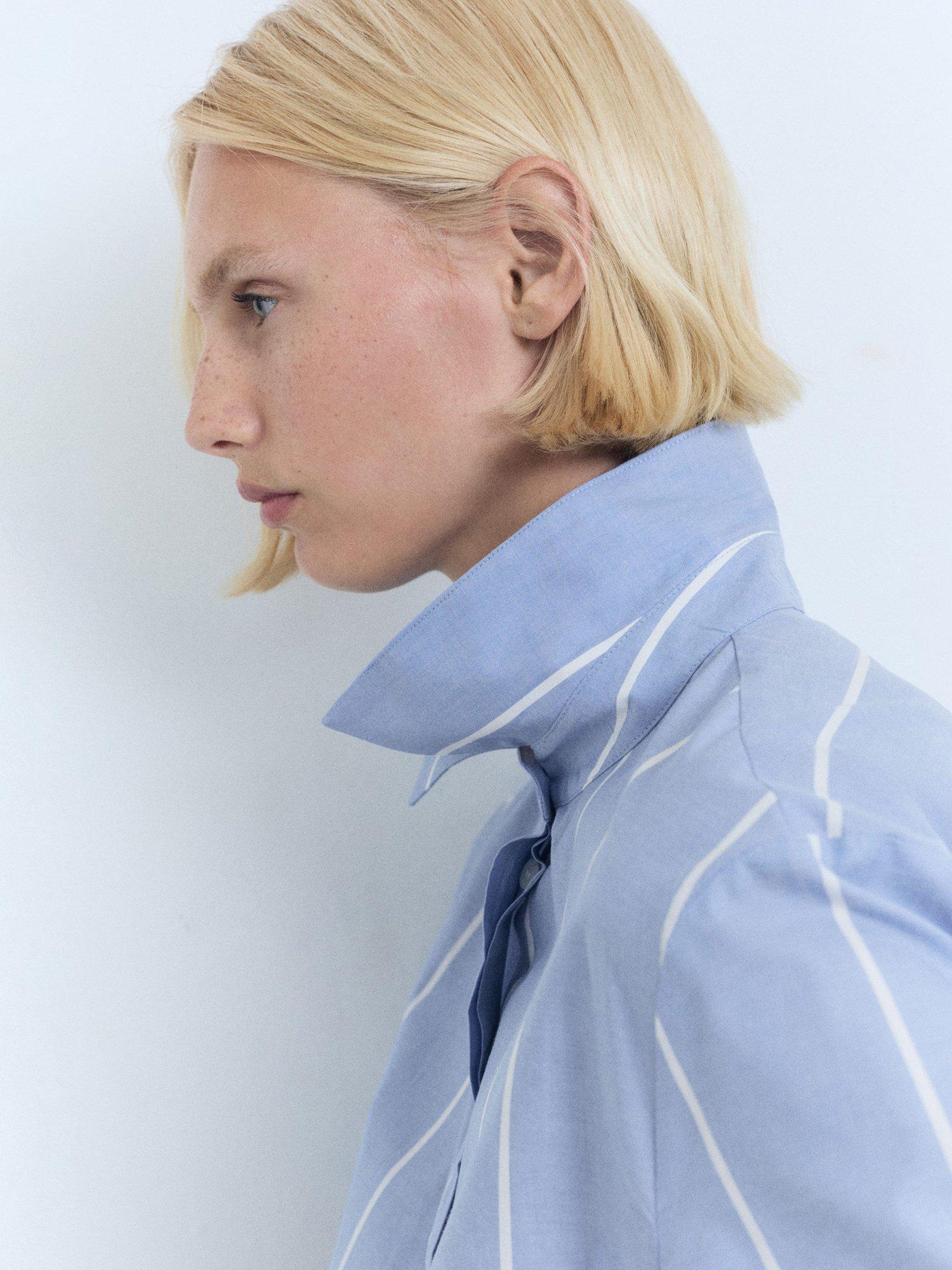 Product image 7 of 8, which shows Mango Elsa Cotton Striped Shirt Knot Dress, Medium Blue, 10