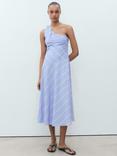 Mango Elsa Stripe One Shoulder Dress, Medium Blue