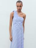 Mango Elsa Stripe One Shoulder Dress, Medium Blue