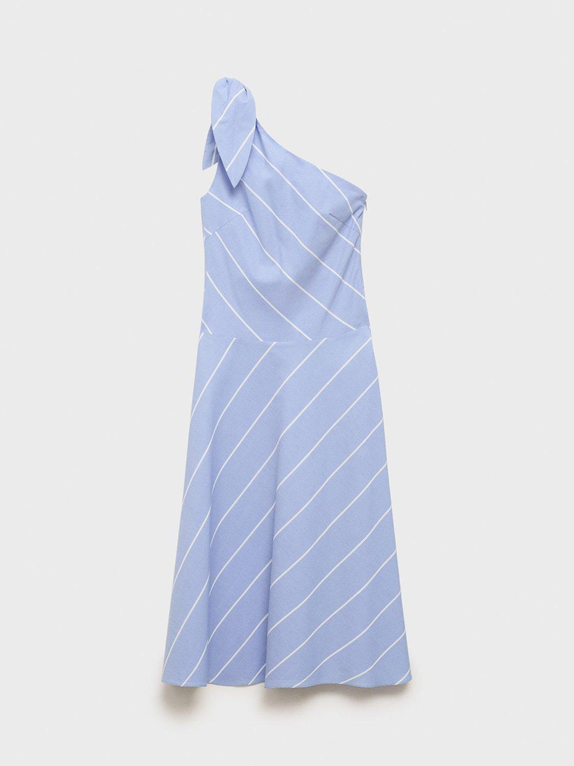 Product image 3 of 7, which shows Mango Elsa Stripe One Shoulder Dress, Medium Blue, 10