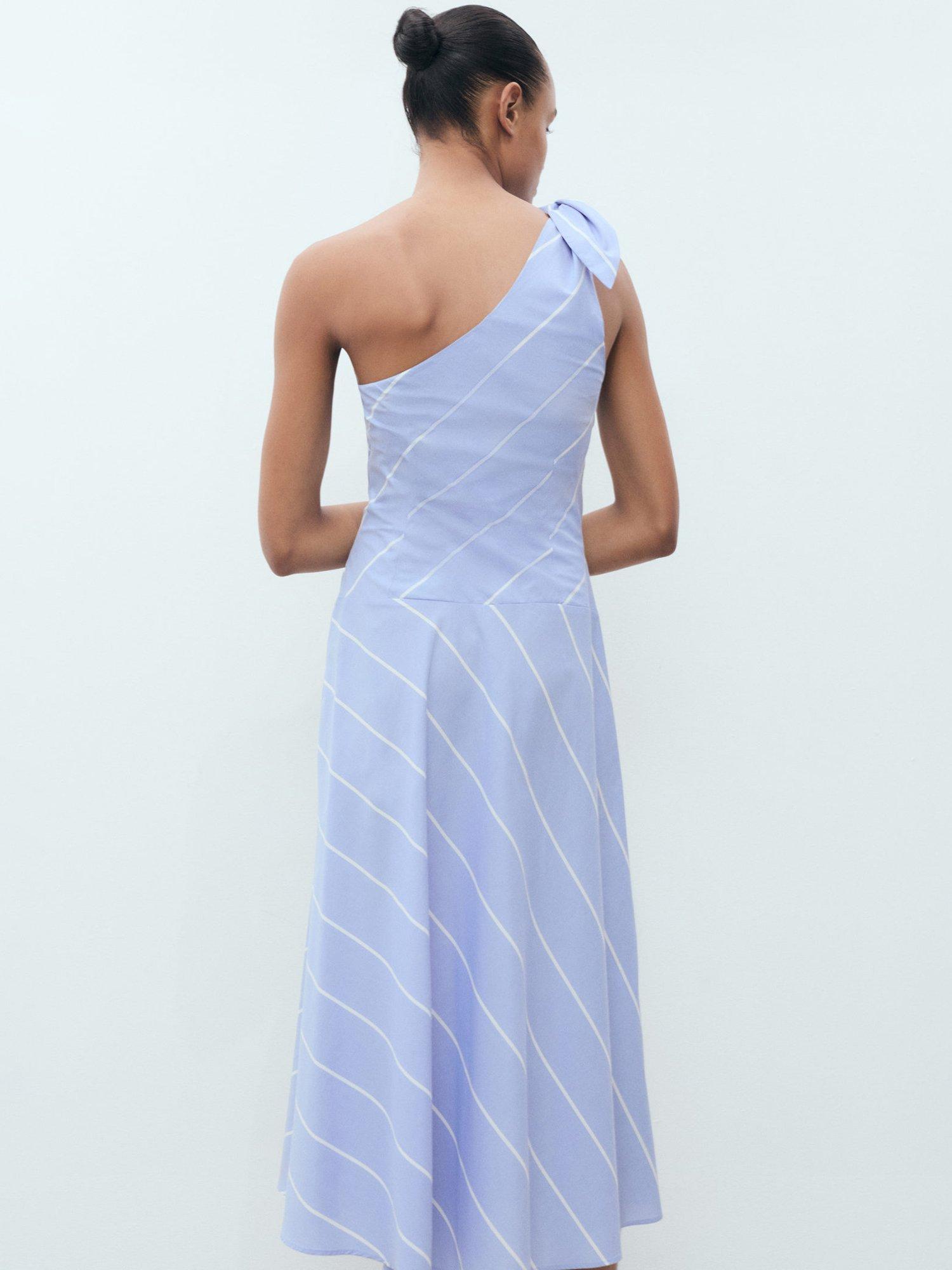 Product image 4 of 7, which shows Mango Elsa Stripe One Shoulder Dress, Medium Blue, 10
