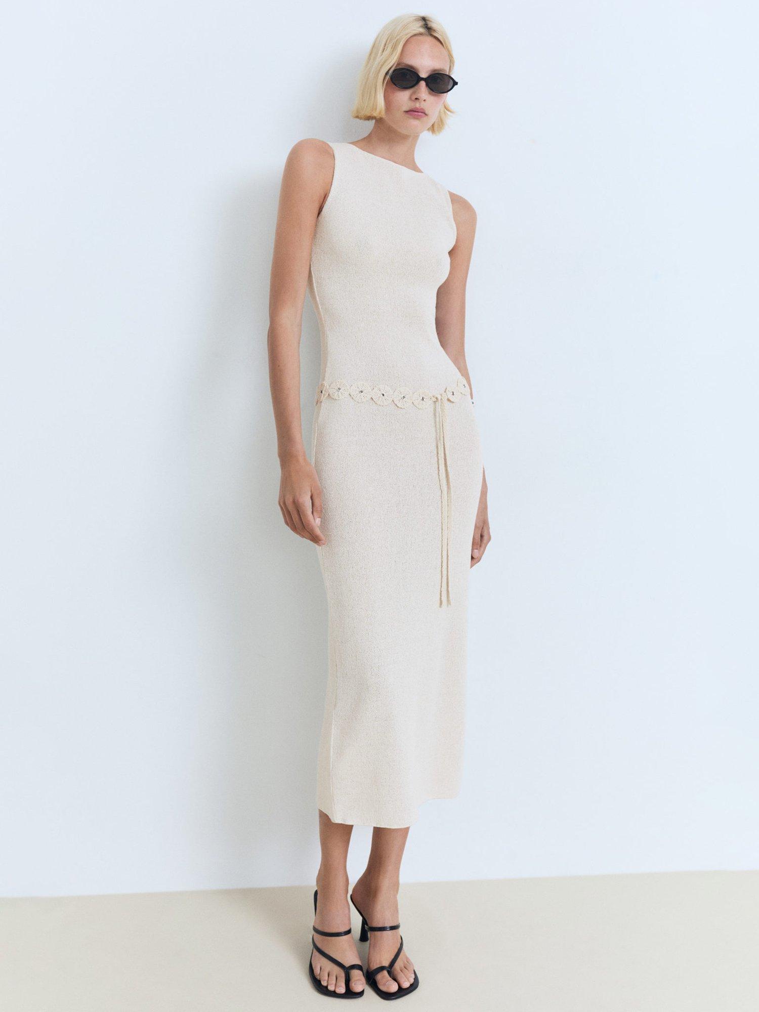 Product image 1 of 6, which shows Mango King Belted Knit Dress, Ecru, 12
